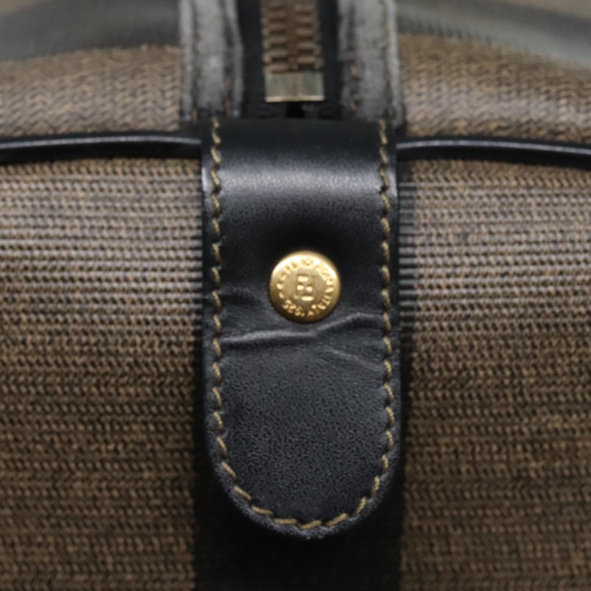 FENDI Pecan Canvas Boston Bag Brown Black gold 90887