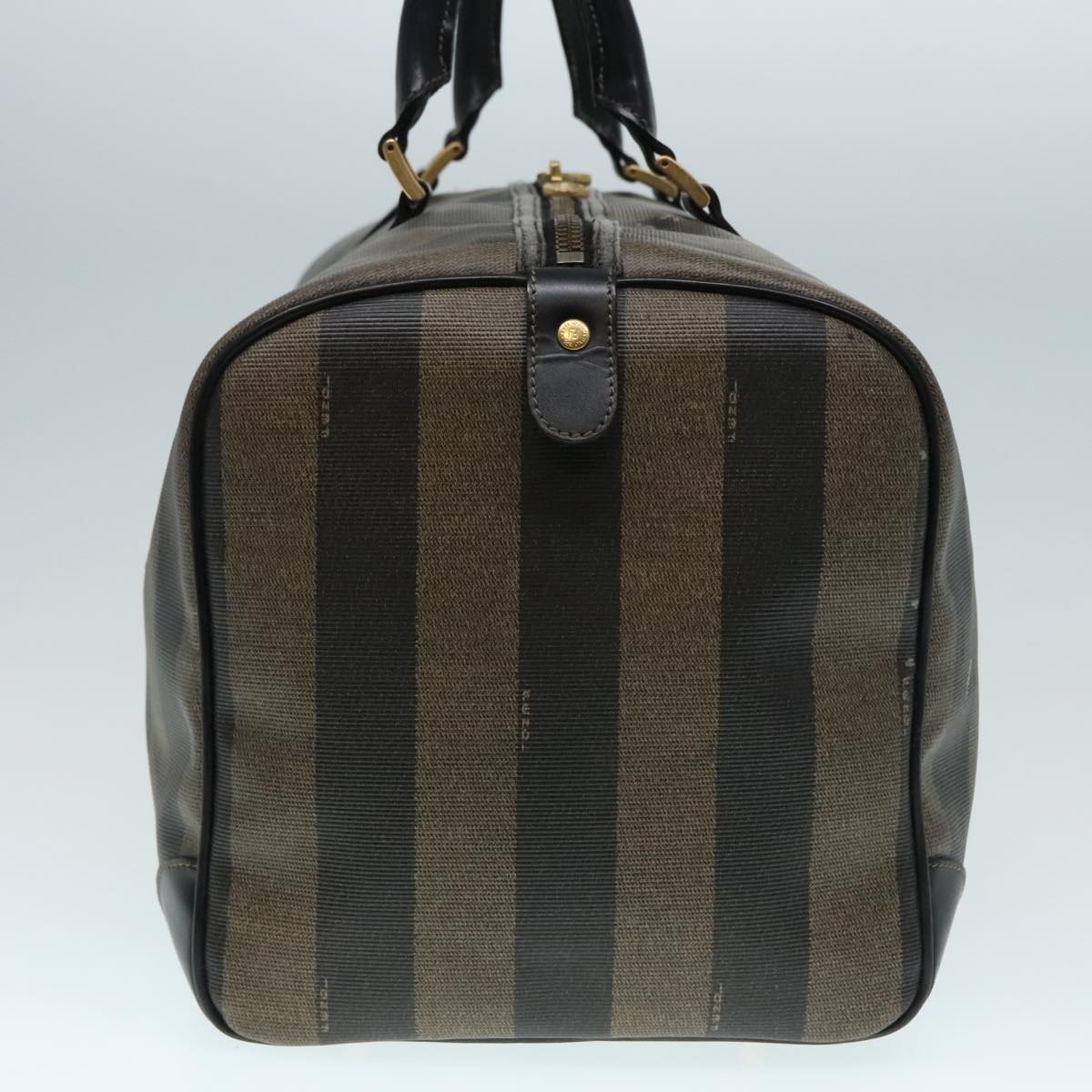 FENDI Pecan Canvas Boston Bag Brown Black gold 90887