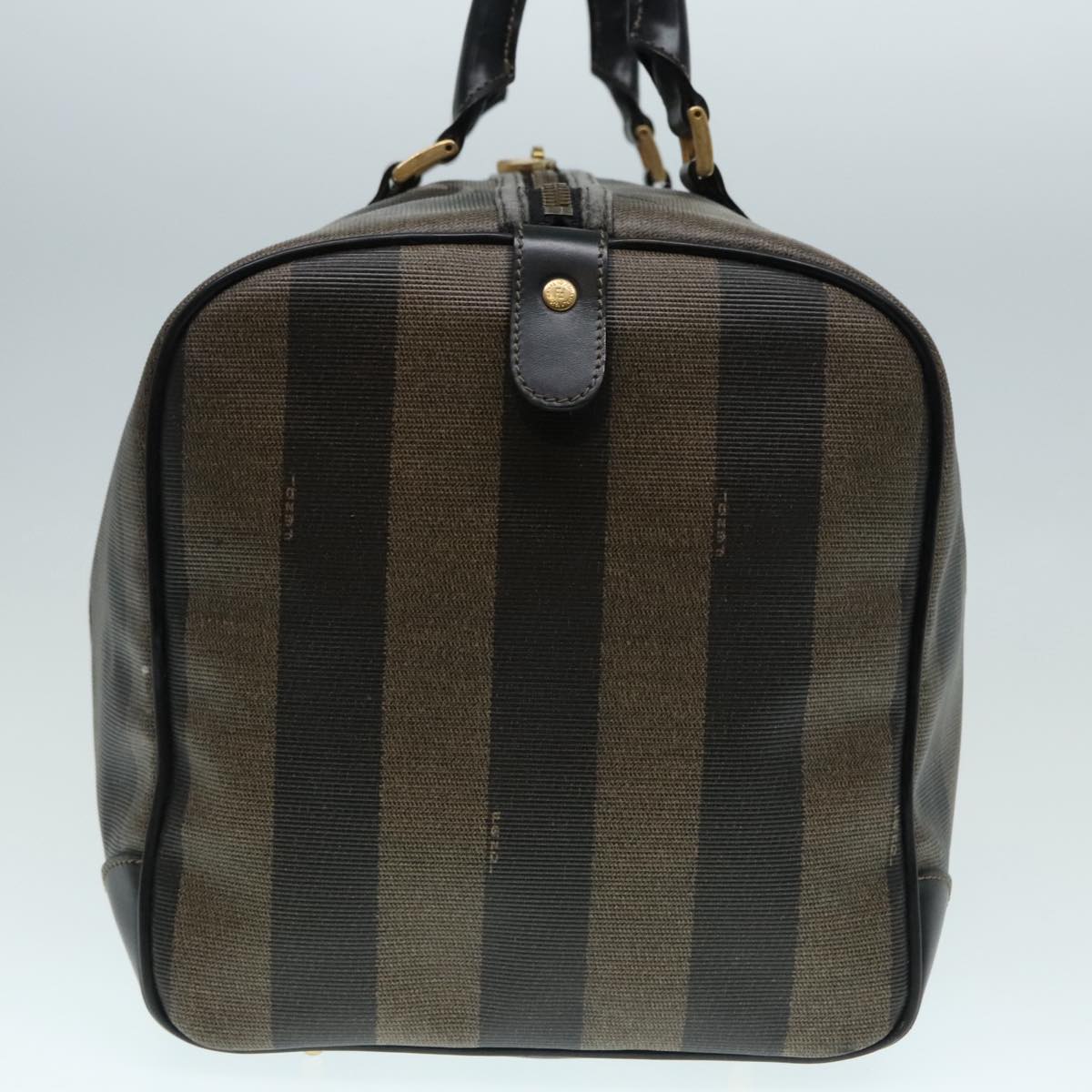 FENDI Pecan Canvas Boston Bag Brown Black gold 90887
