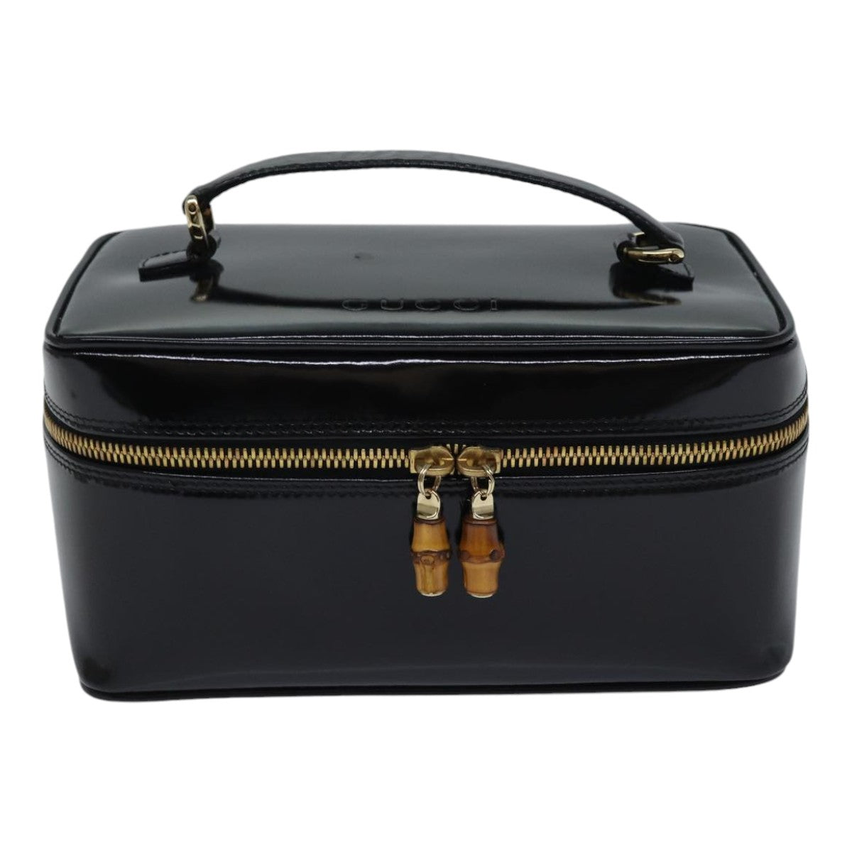 GUCCI Bamboo Vanity Cosmetic Pouch Enamel Black Gold 032 1705 0150 90937