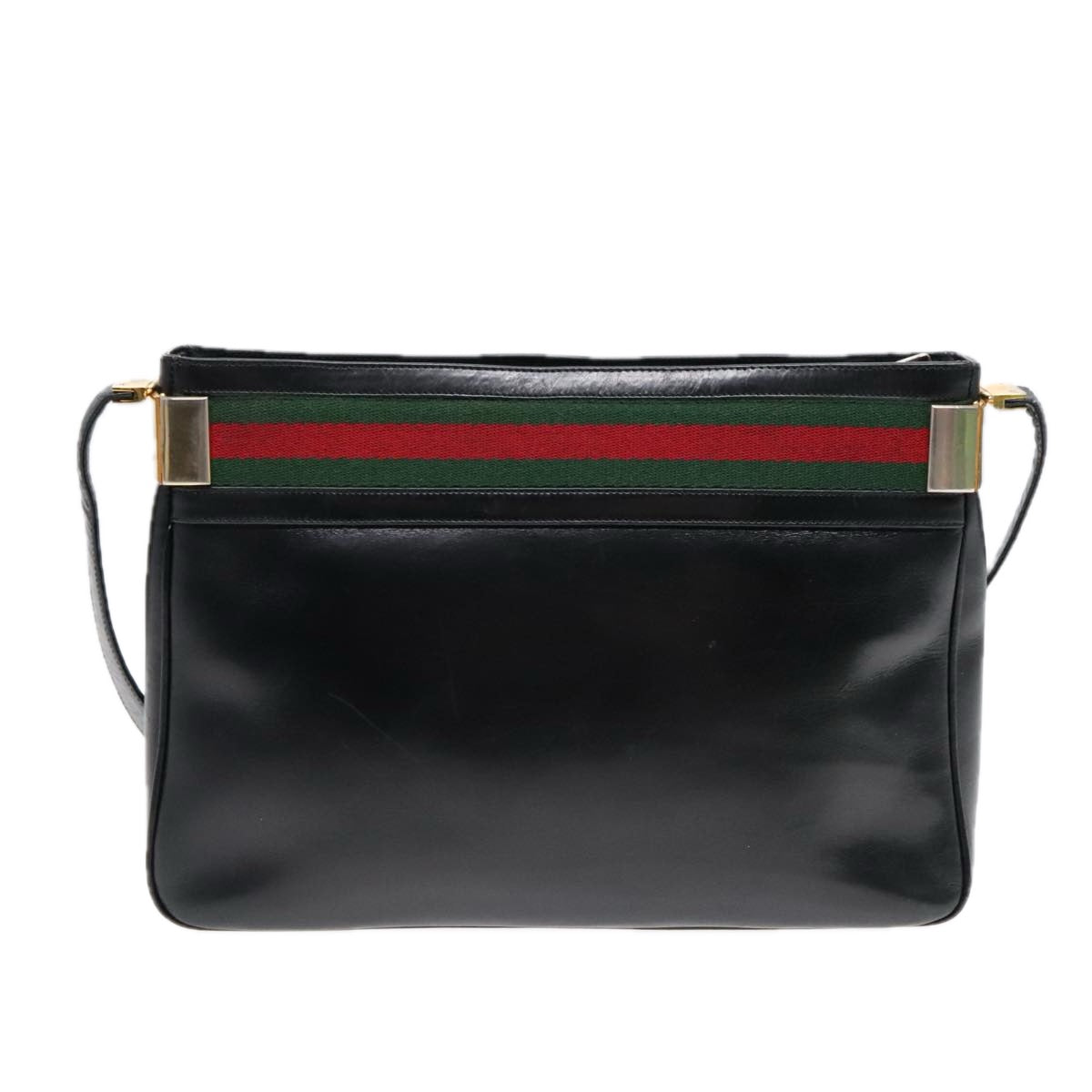 GUCCI Web Sherry Line Shoulder Bag Leather Black Gold Red 90952