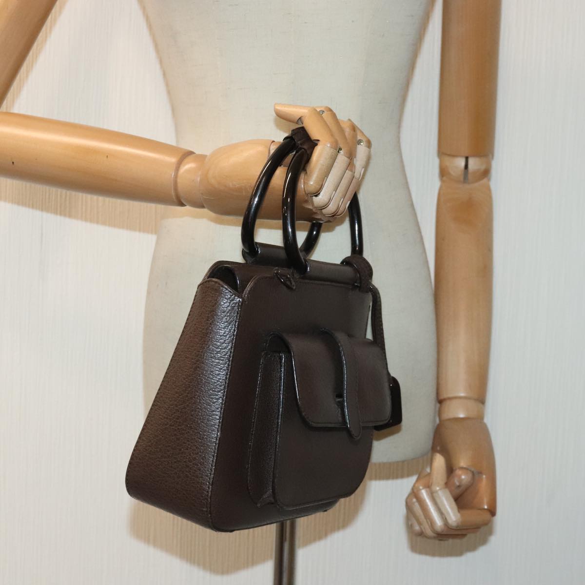 GUCCI Hand Bag Leather Brown Gold 000 2058 0308 6 90953