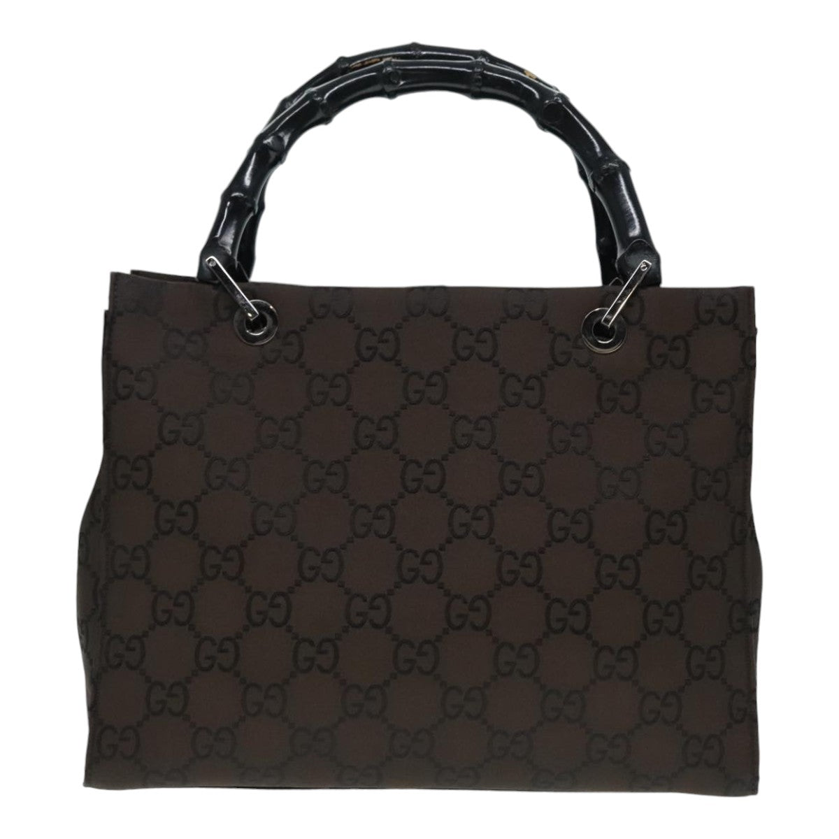 GUCCI GG Canvas Bamboo Hand Bag Brown Silver 002 1016 91003
