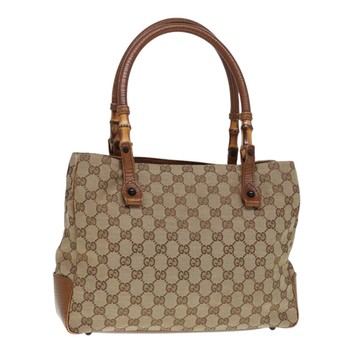GUCCI GG Canvas Bamboo Hand Bag Beige 112526 91004