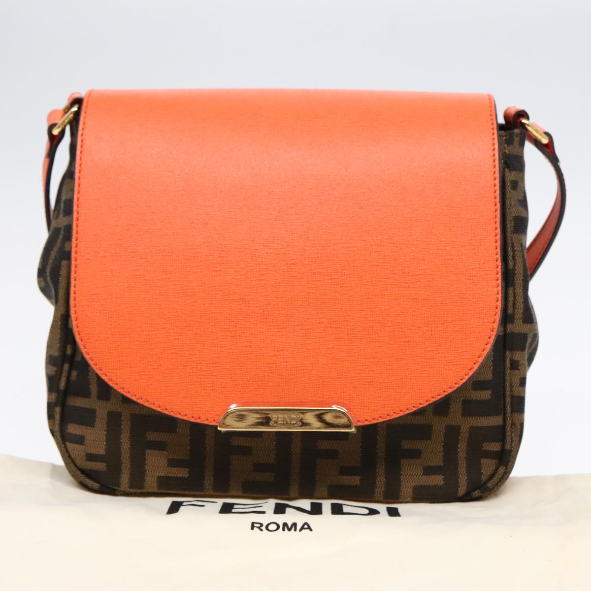 FENDI Zucca Canvas Shoulder Bag Brown Black Orange 91226