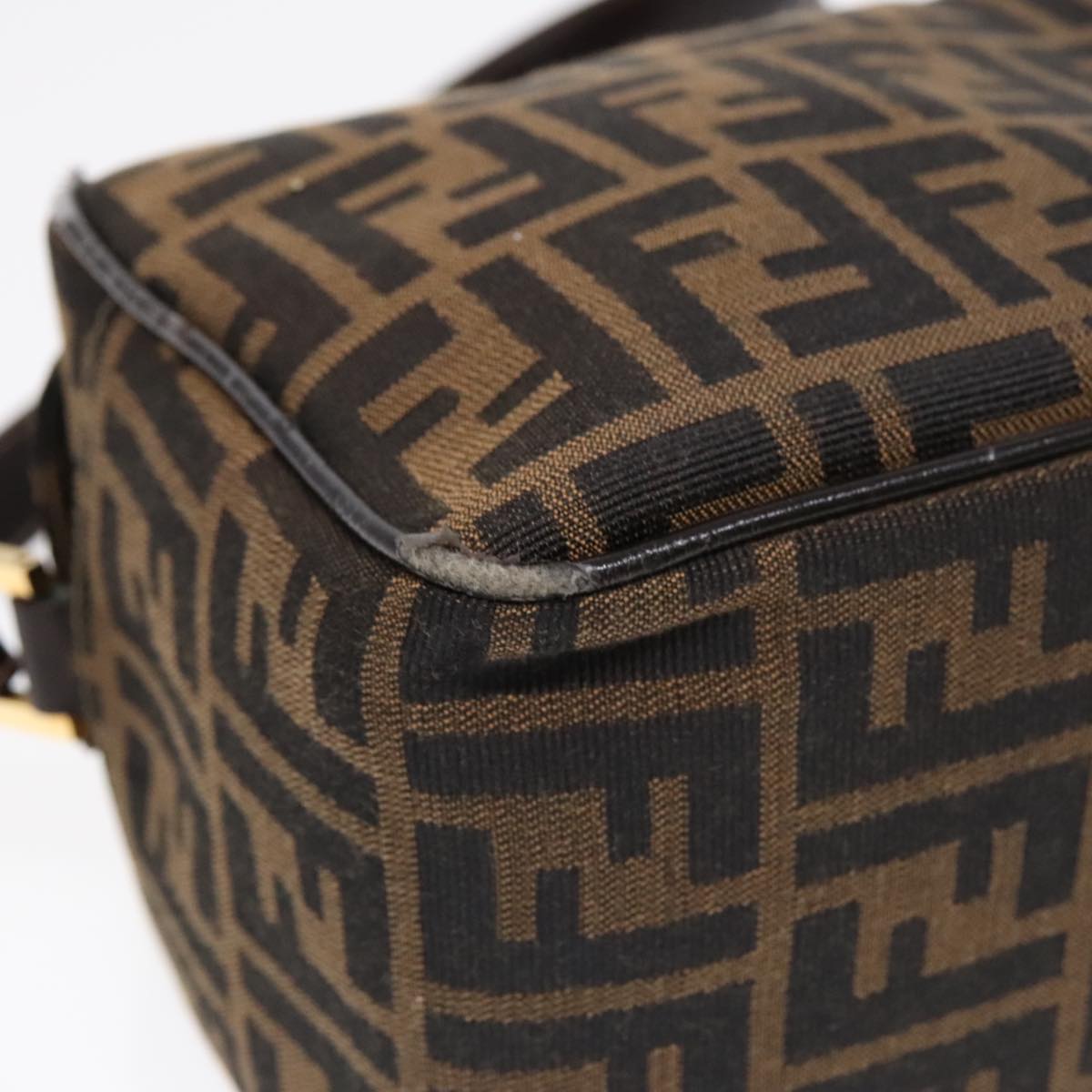 FENDI Zucca Canvas Shoulder Bag Brown Black gold 91227