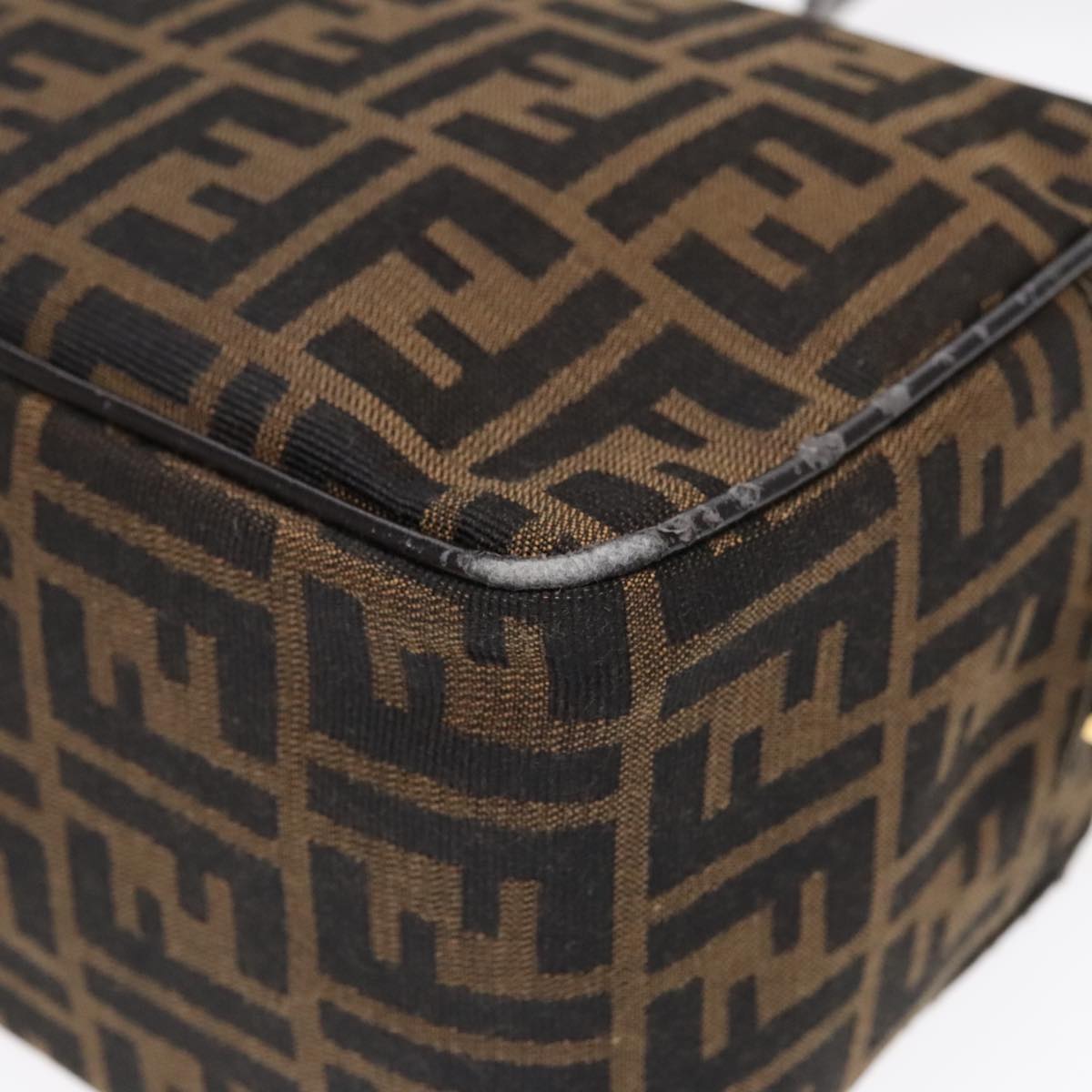FENDI Zucca Canvas Shoulder Bag Brown Black gold 91227