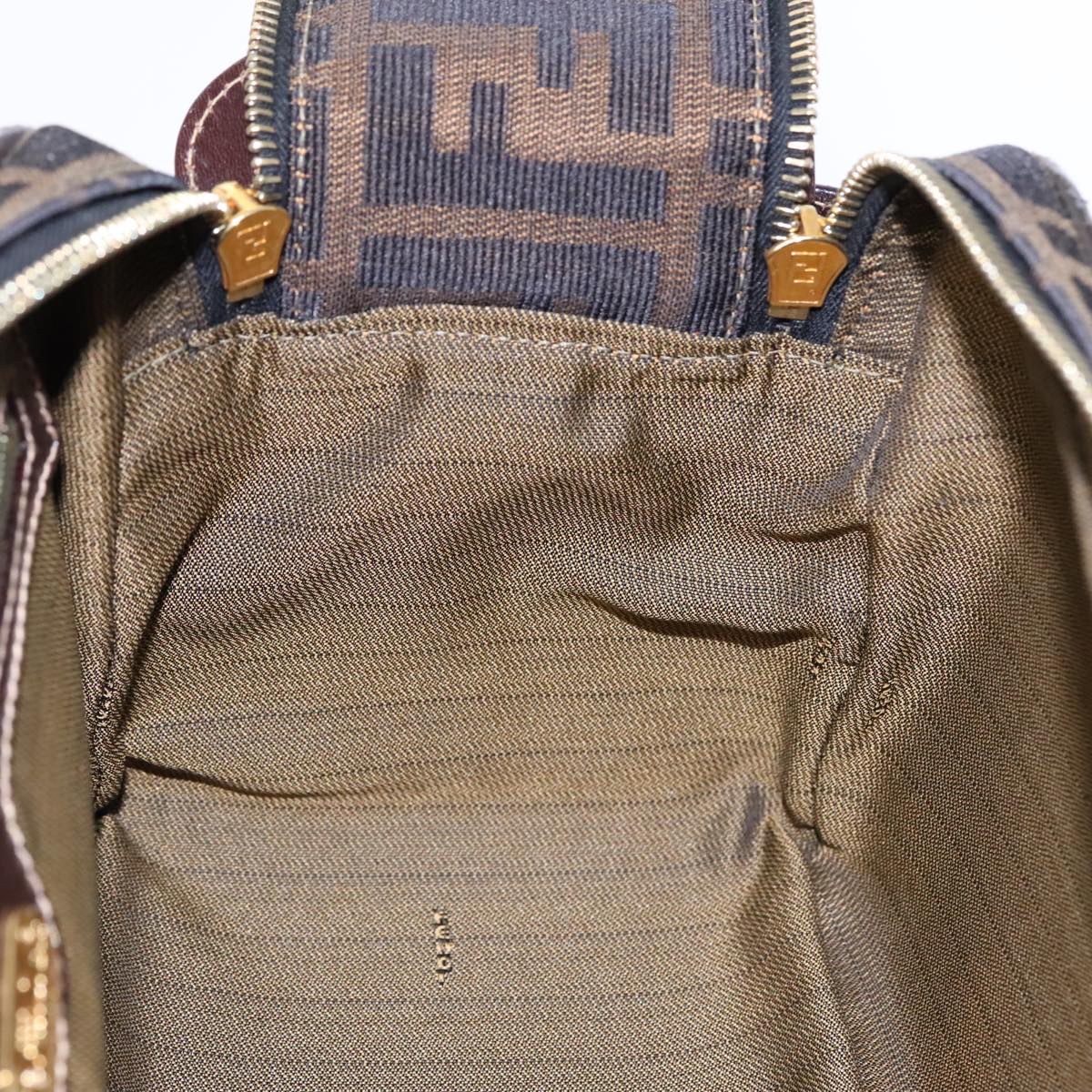 FENDI Zucca Canvas Shoulder Bag Brown Black gold 91227