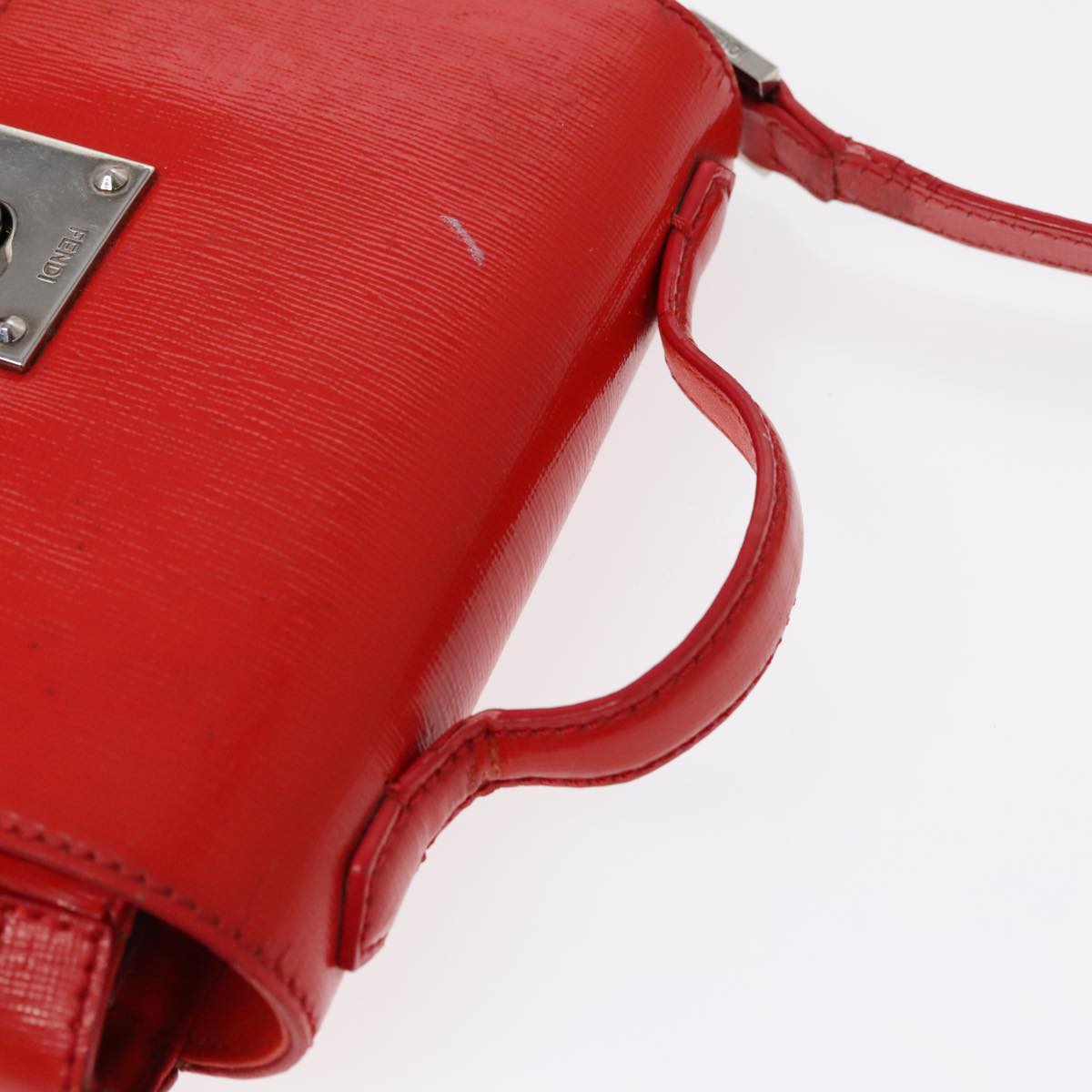 FENDI Shoulder Bag Leather 2way Red Silver 91228