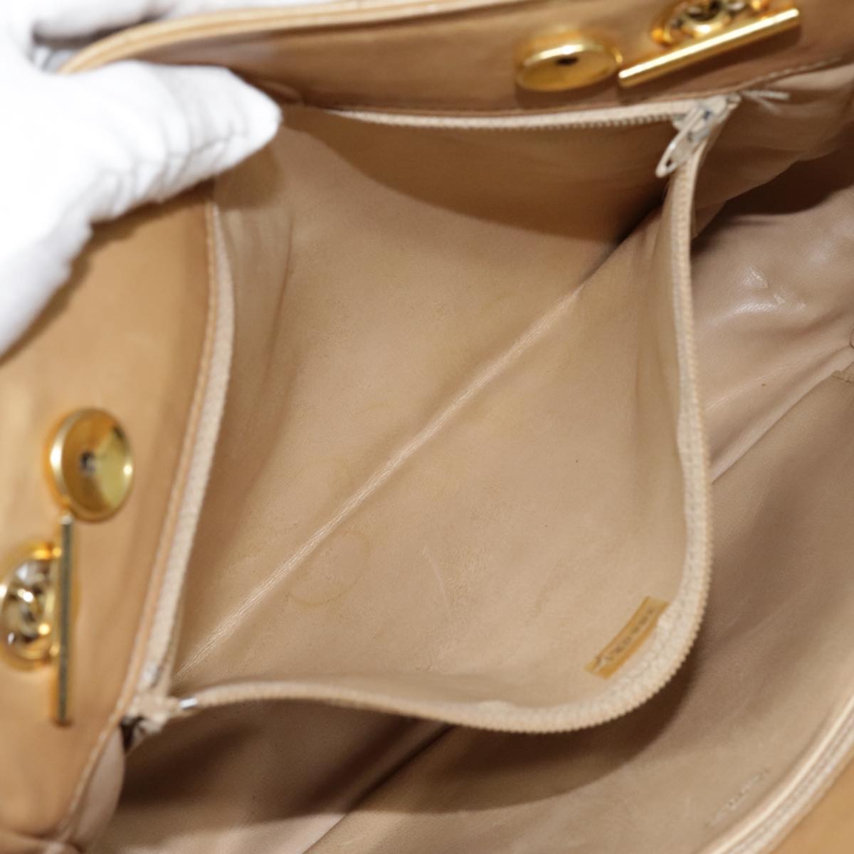 CHANEL Matelasse Chain Shoulder Bag Lamb Skin Beige Gold CC 91313