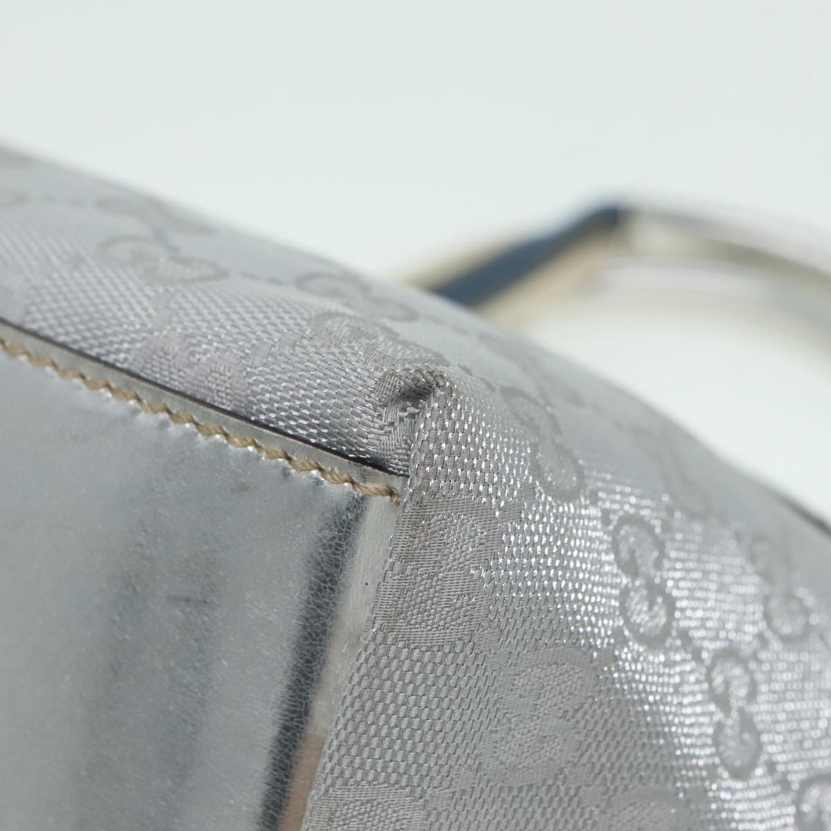 GUCCI Sherry Line GG Canvas Hand Bag Blue Gray Silver tone 91391