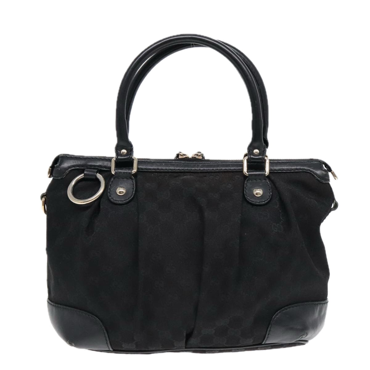 GUCCI GG Canvas Hand Bag 2way Black Gold 247902 91392