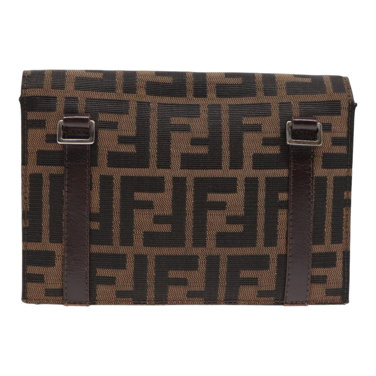 FENDI Zucca Canvas Clutch Bag Brown Black Silver 91625