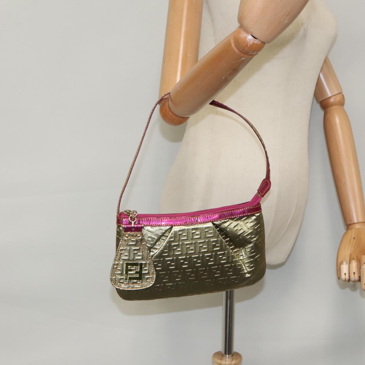 FENDI Zucchino Canvas Accessory Pouch Gold 91634