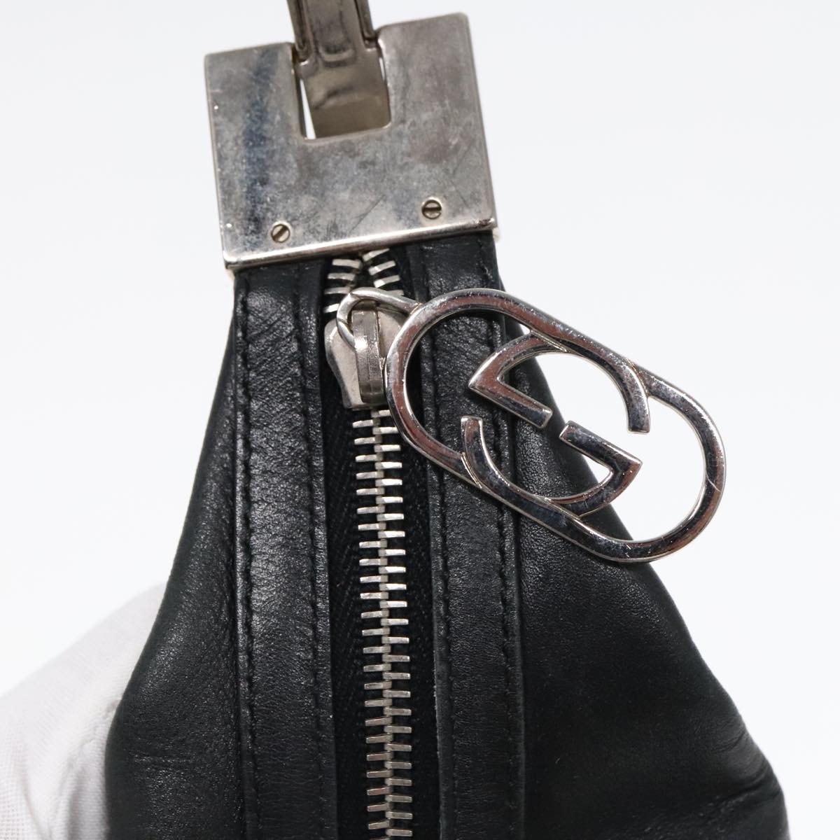 GUCCI Shoulder Bag Leather Black Silver 001 3814 91702