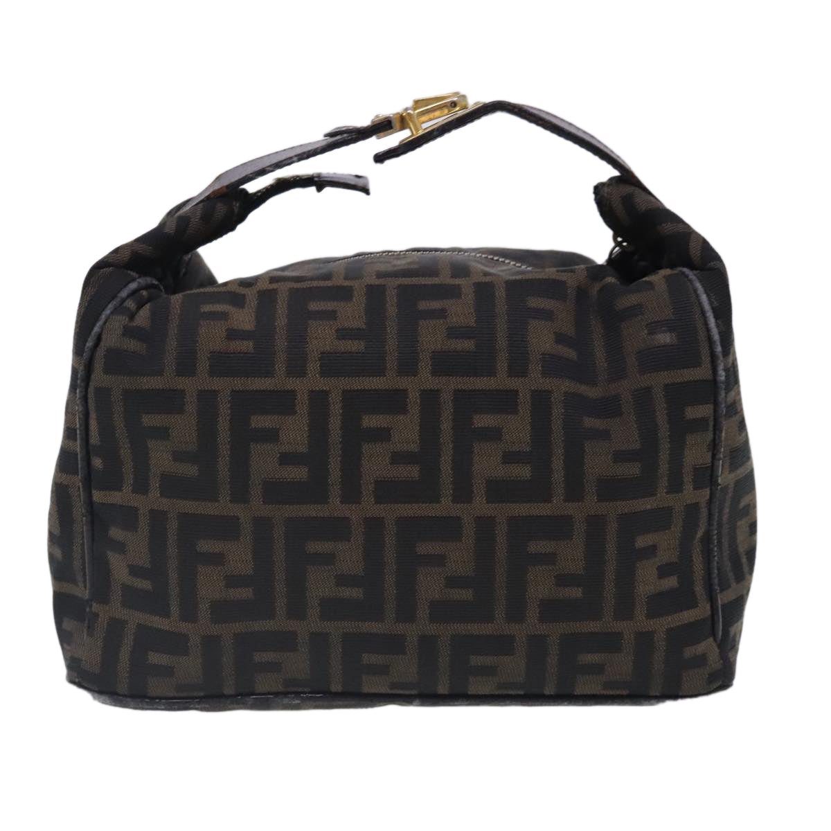 FENDI Zucca Canvas Vanity Hand Bag Brown Black 91735