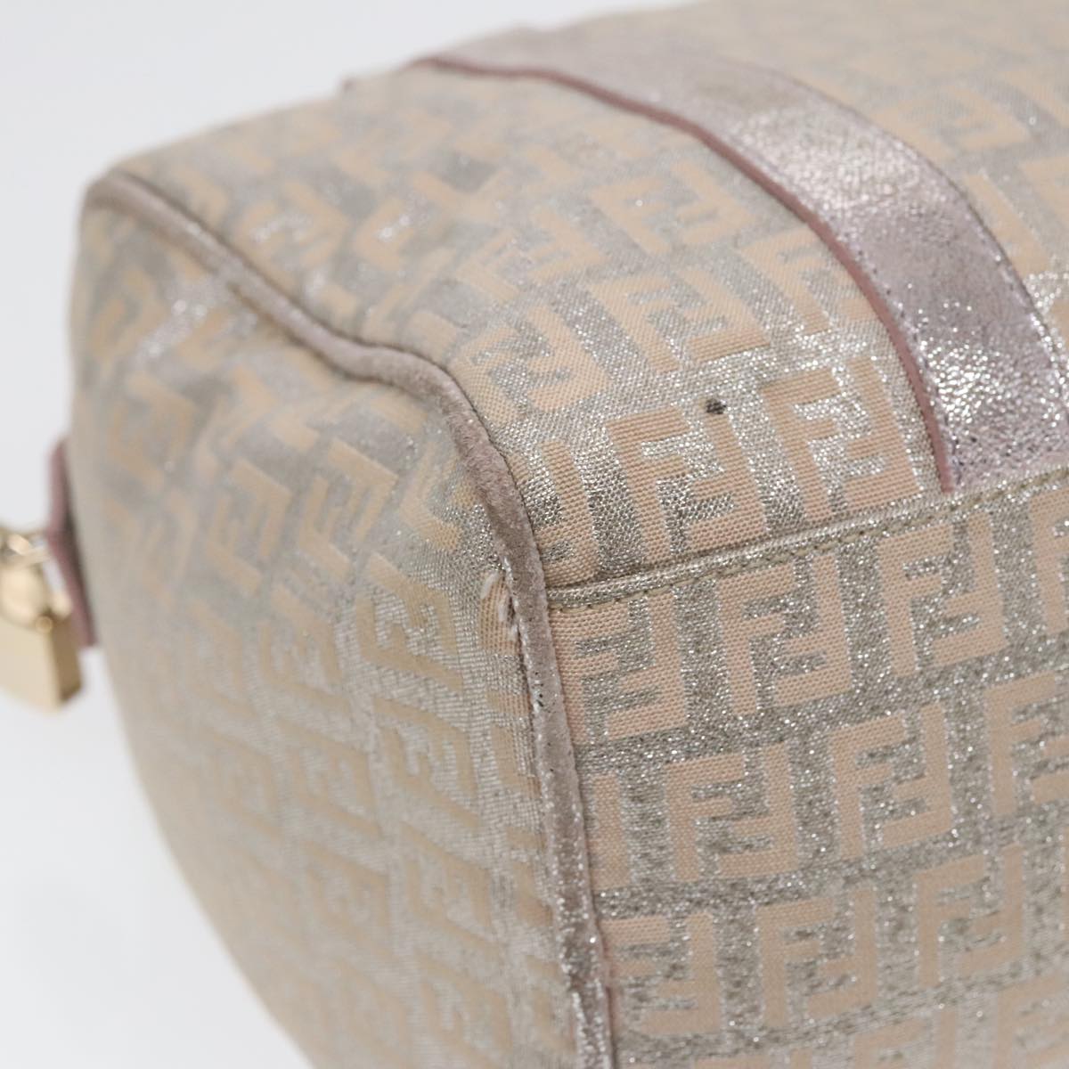 FENDI Zucchino Canvas Boston Bag Silver Beige 91810