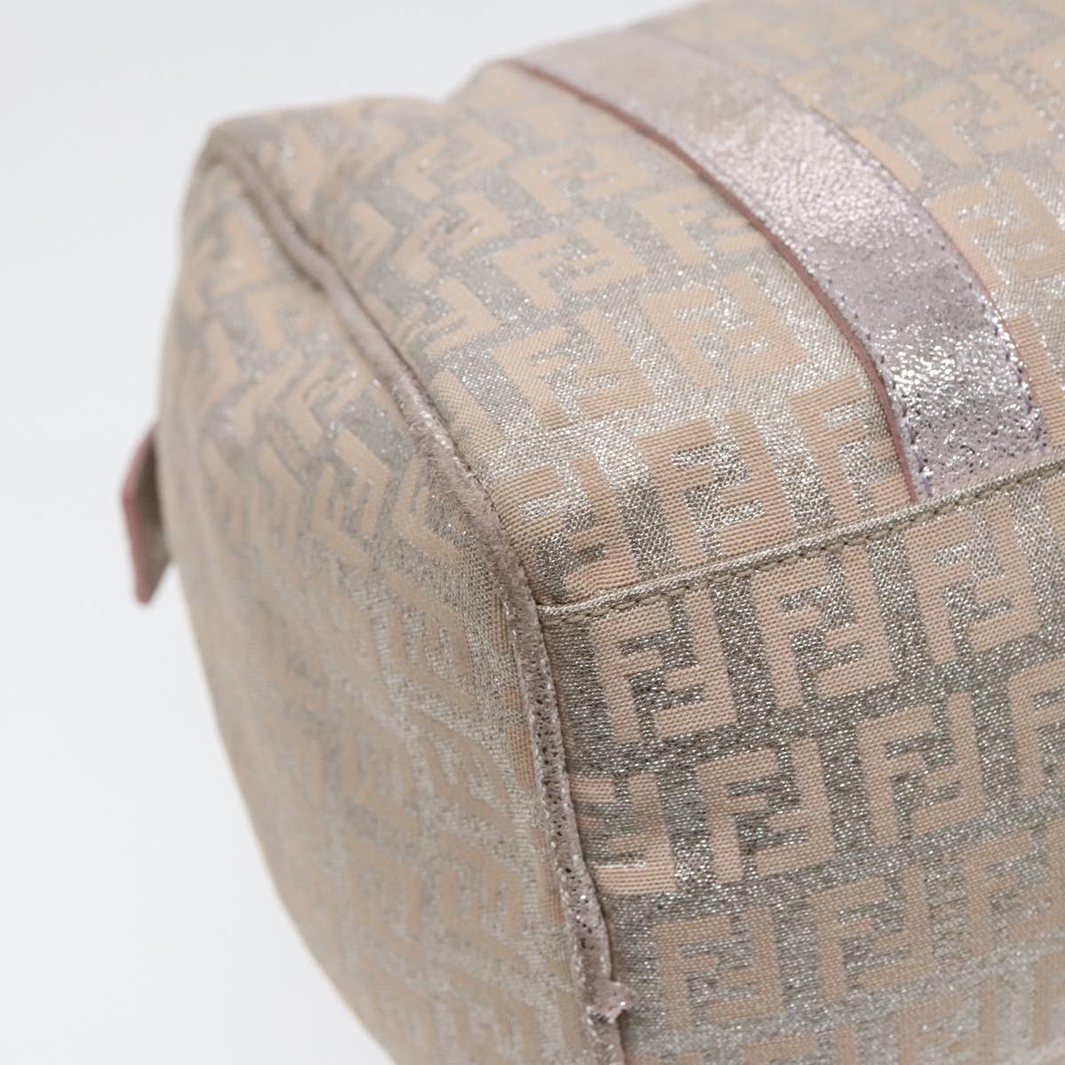 FENDI Zucchino Canvas Boston Bag Silver Beige 91810