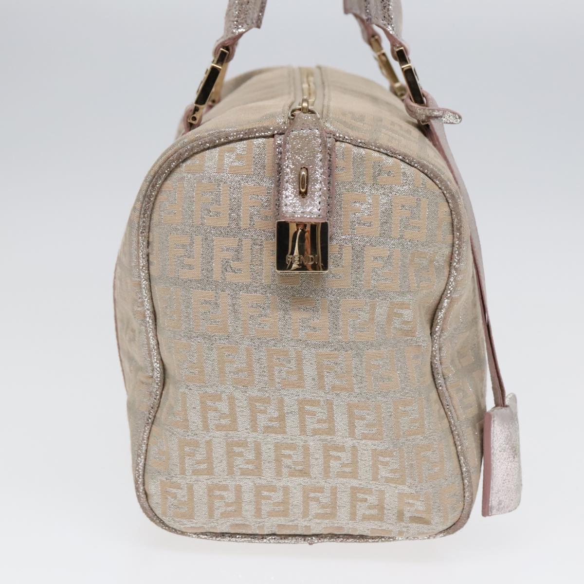 FENDI Zucchino Canvas Boston Bag Silver Beige 91810