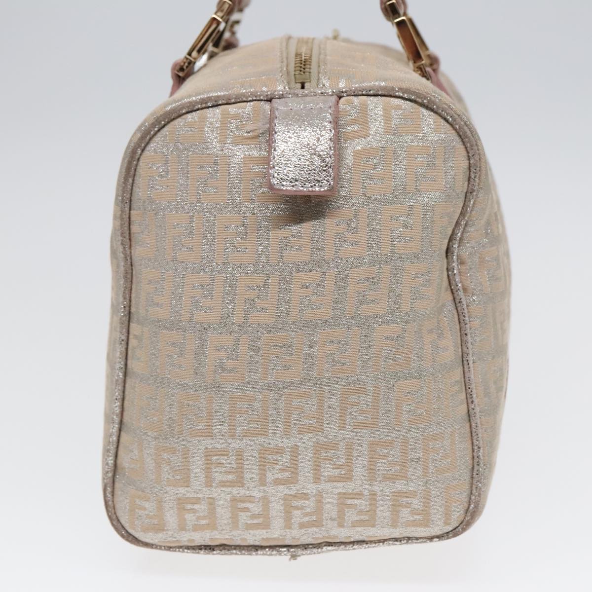 FENDI Zucchino Canvas Boston Bag Silver Beige 91810