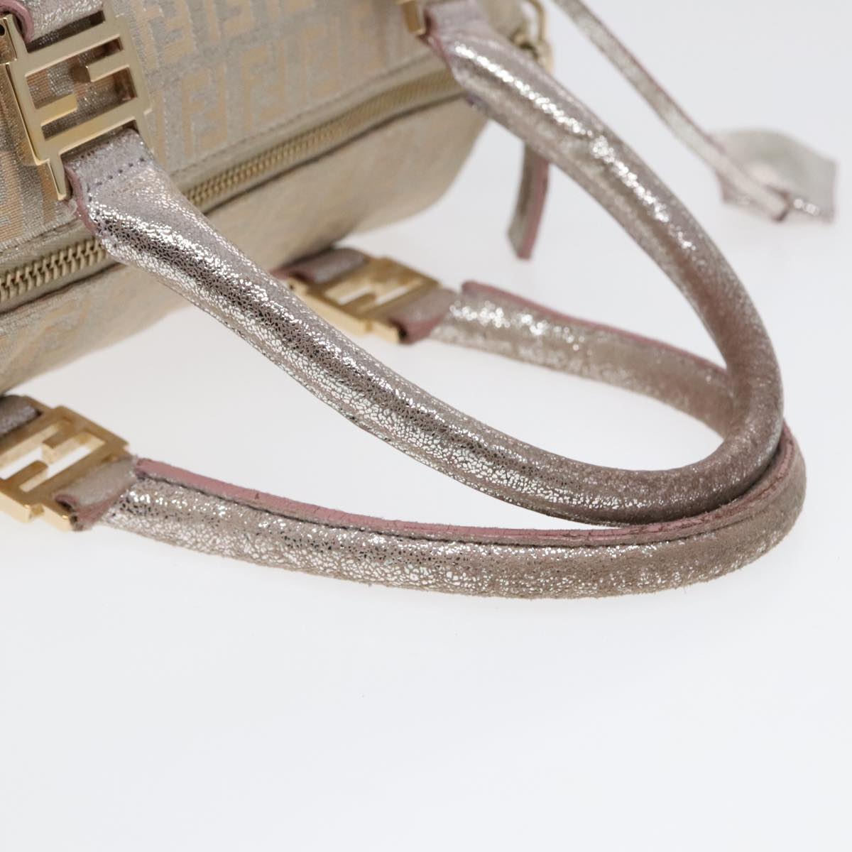 FENDI Zucchino Canvas Boston Bag Silver Beige 91810