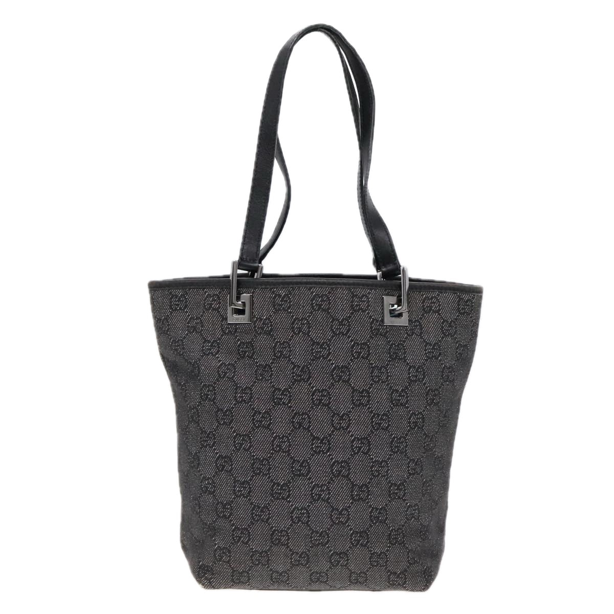 GUCCI GG Canvas Tote Bag Black Silver 91840