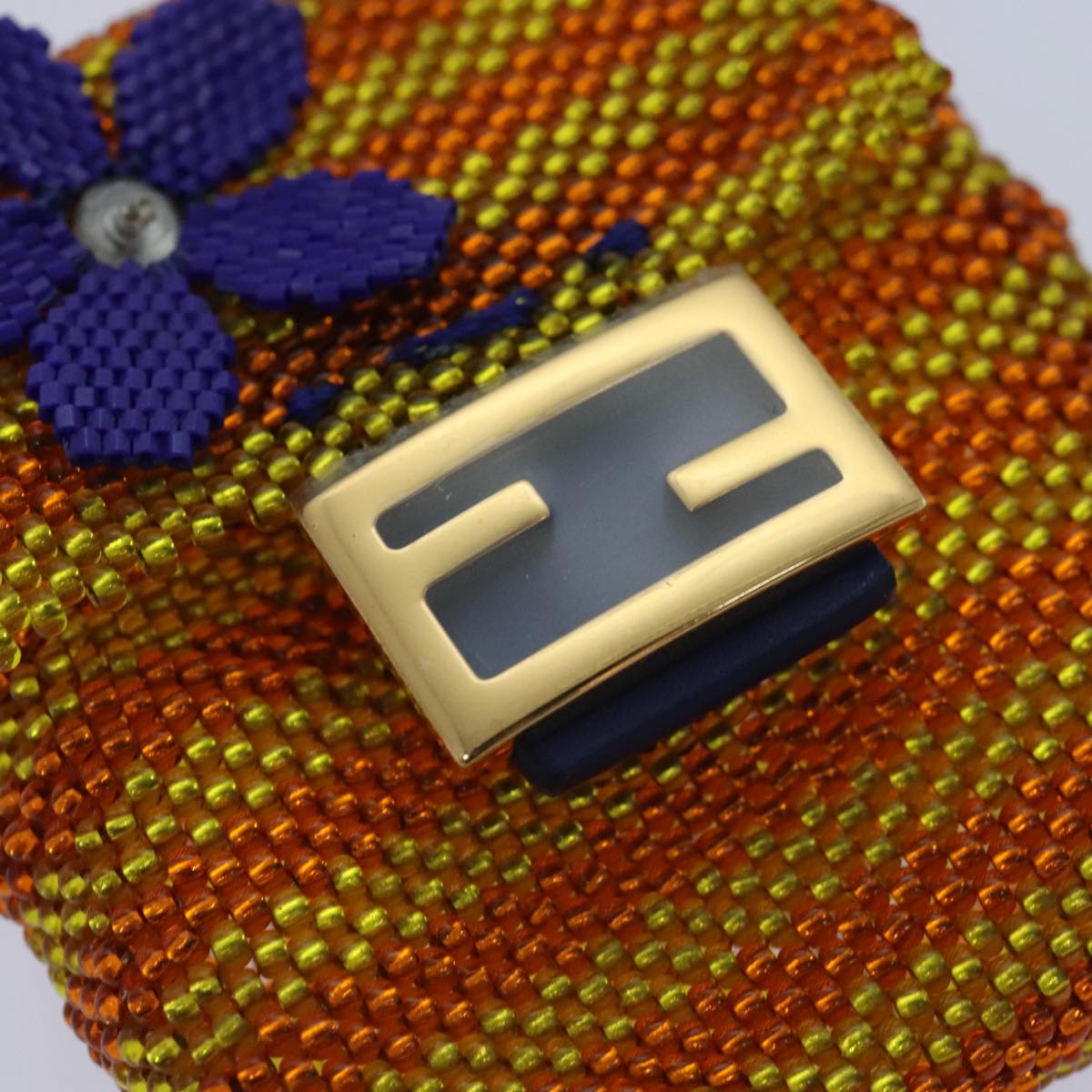FENDI Chain Shoulder Bag Beads Orange Gold 91931
