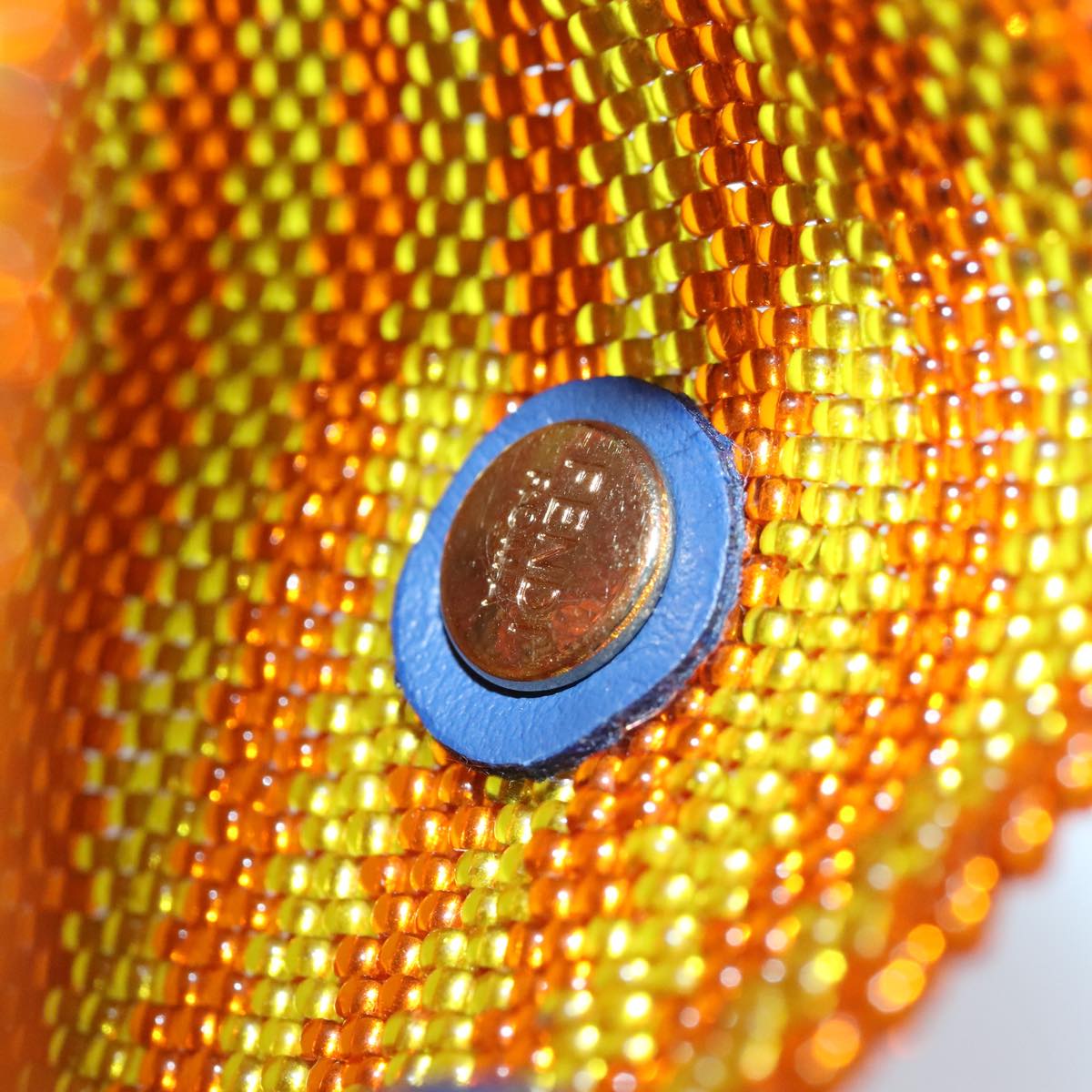 FENDI Chain Shoulder Bag Beads Orange Gold 91931