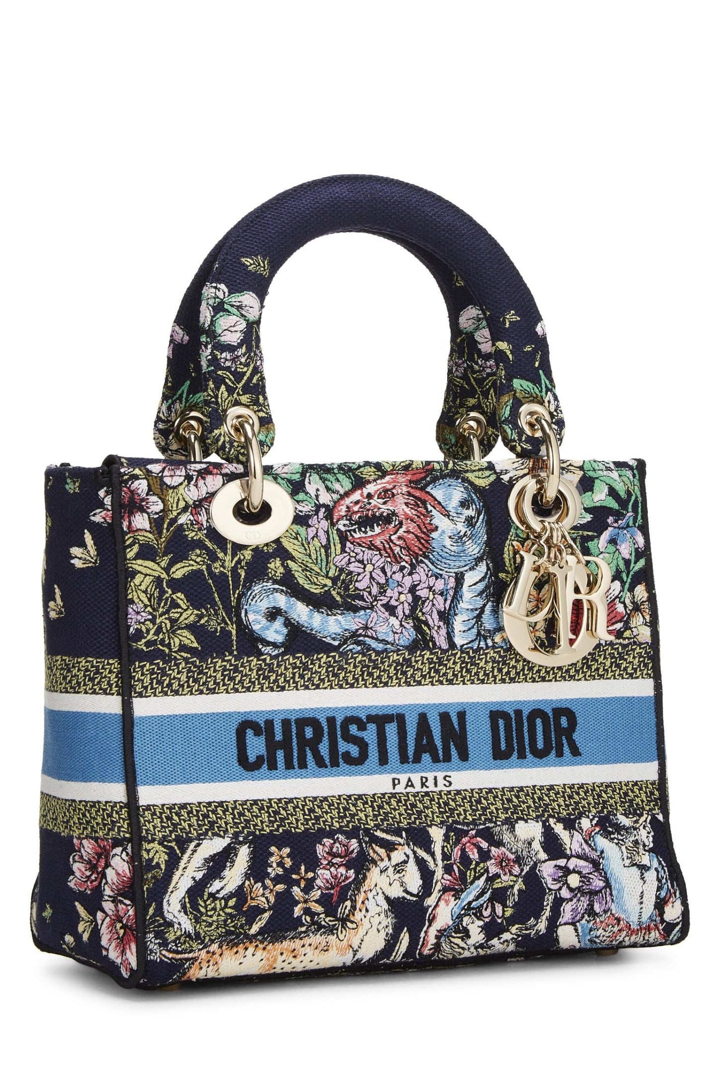 Dior,  Navy Embroidered Canvas Lady D-Lite Medium, Multi