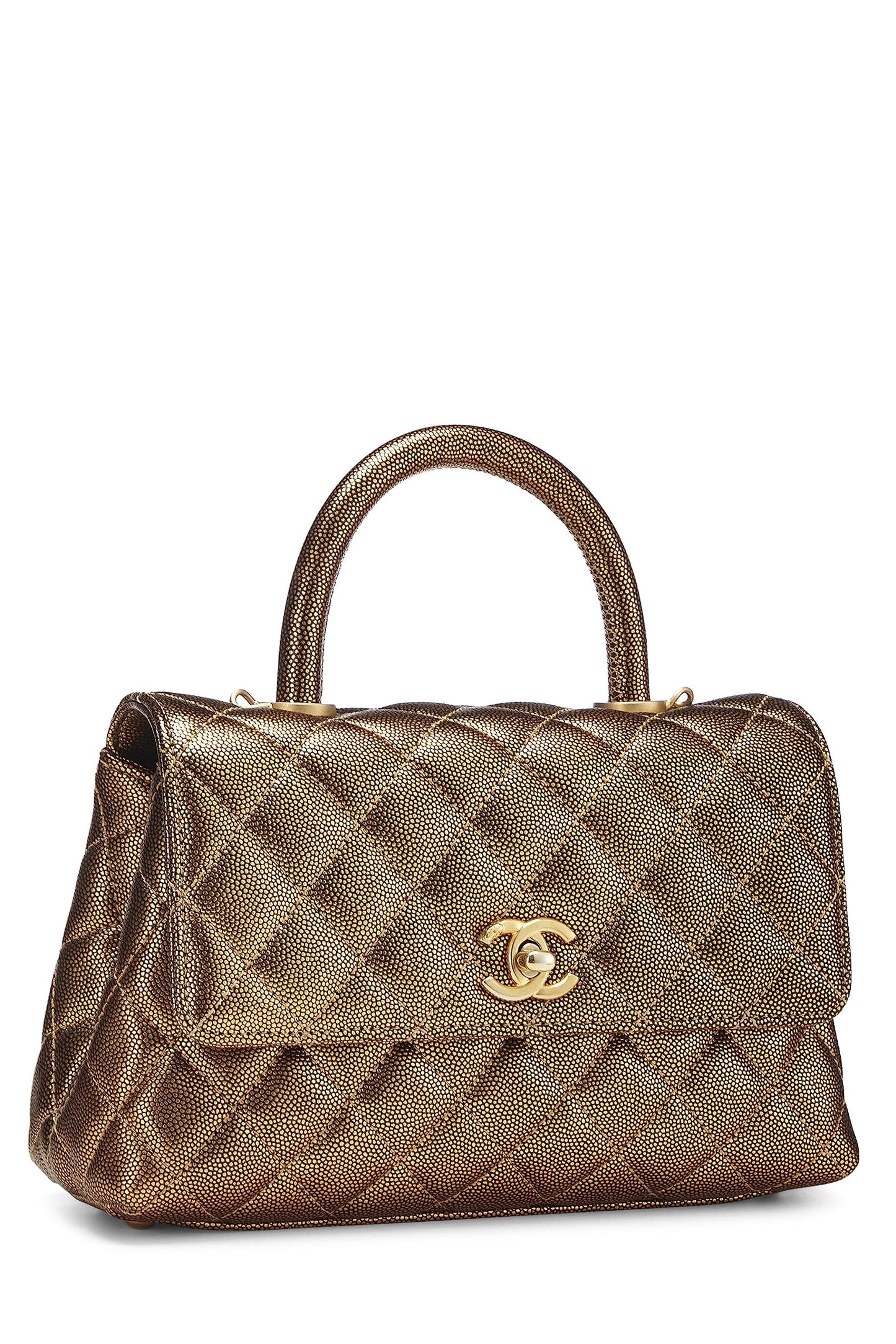 Chanel,  Gold Caviar Coco Handle Bag Medium, Gold