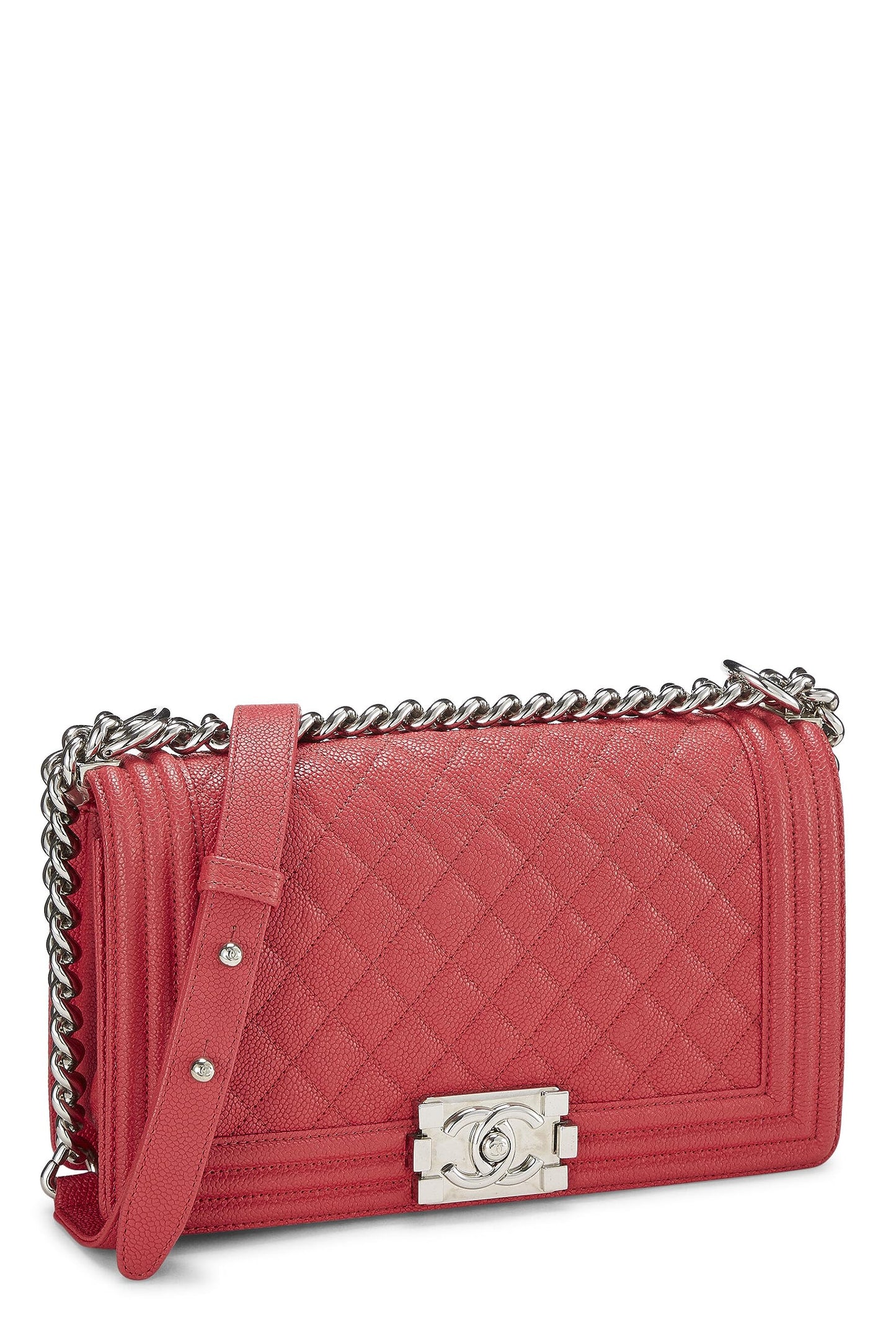 Chanel,  Red Quilted Caviar Boy Bag Medium, Red