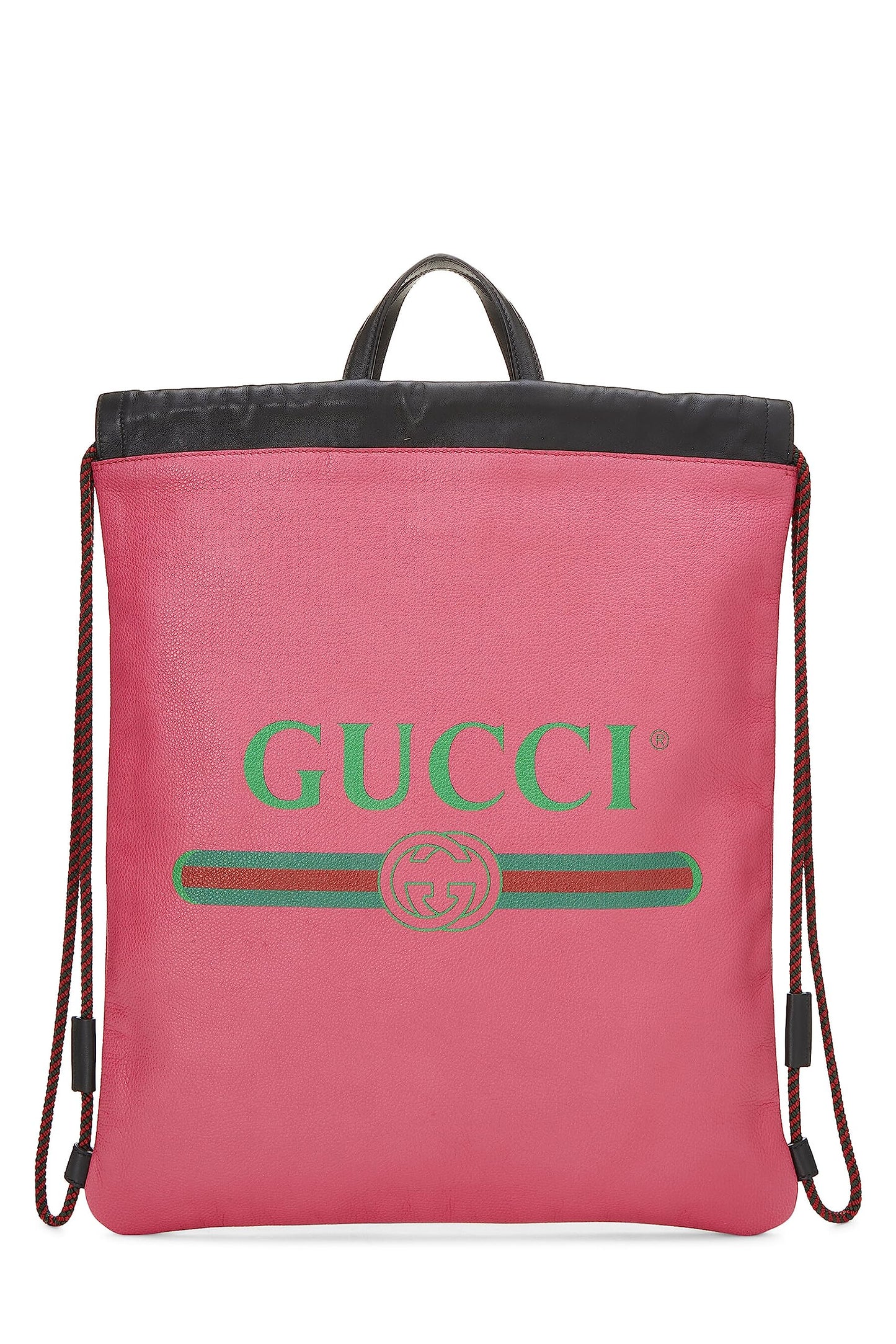 Gucci,  Pink Leather Logo Drawstring Backpack, Pink