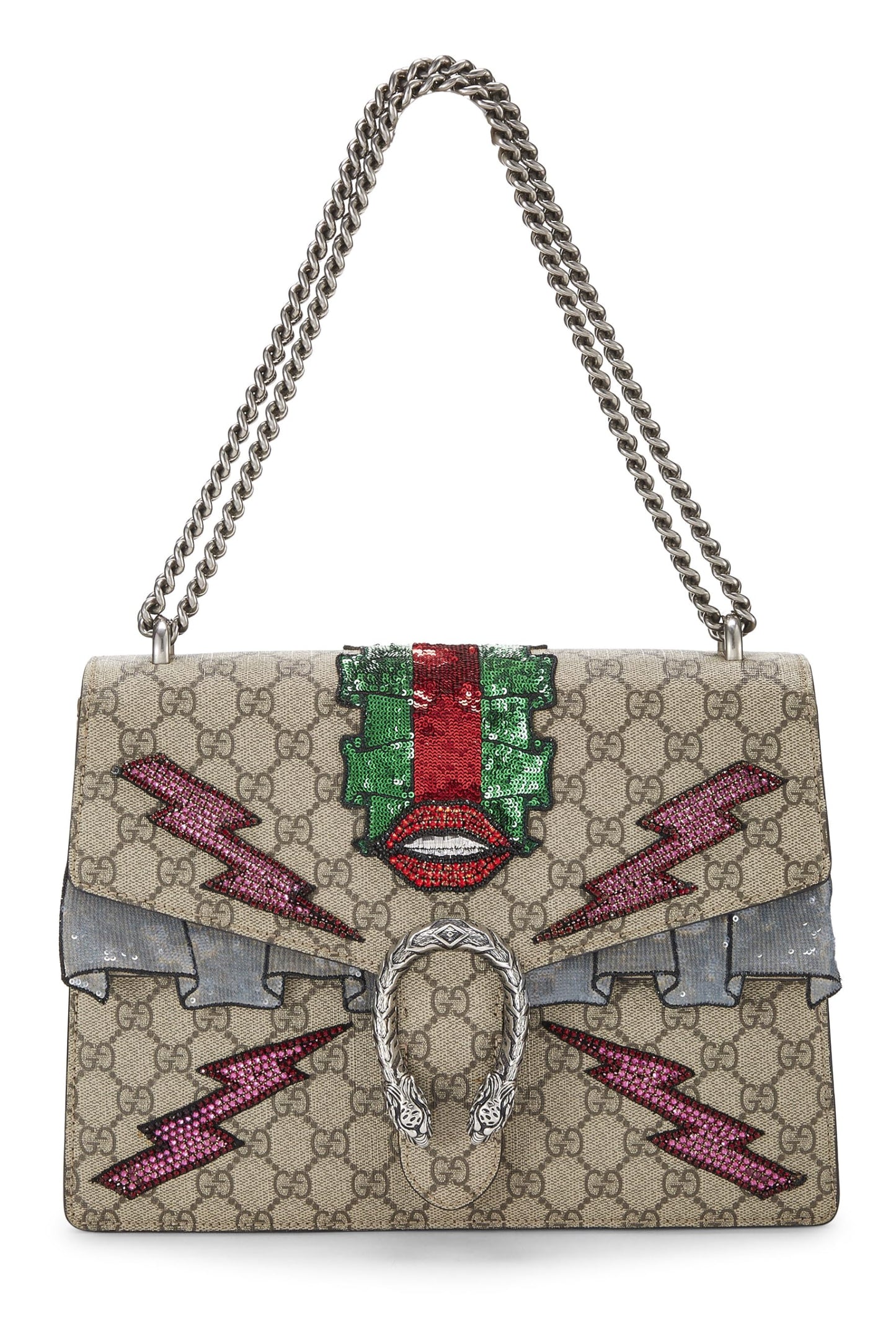 Gucci,  Multicolor Embroidered GG Supreme Canvas Dionysus Bag Medium, Brown