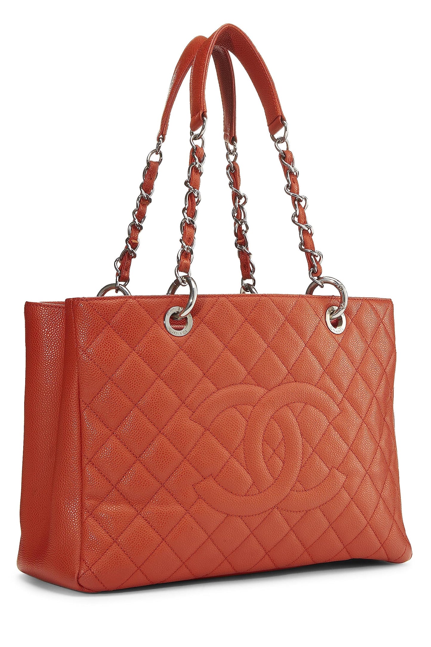 Chanel,  Orange Quilted Caviar Grand Shopping Tote (GST), Orange