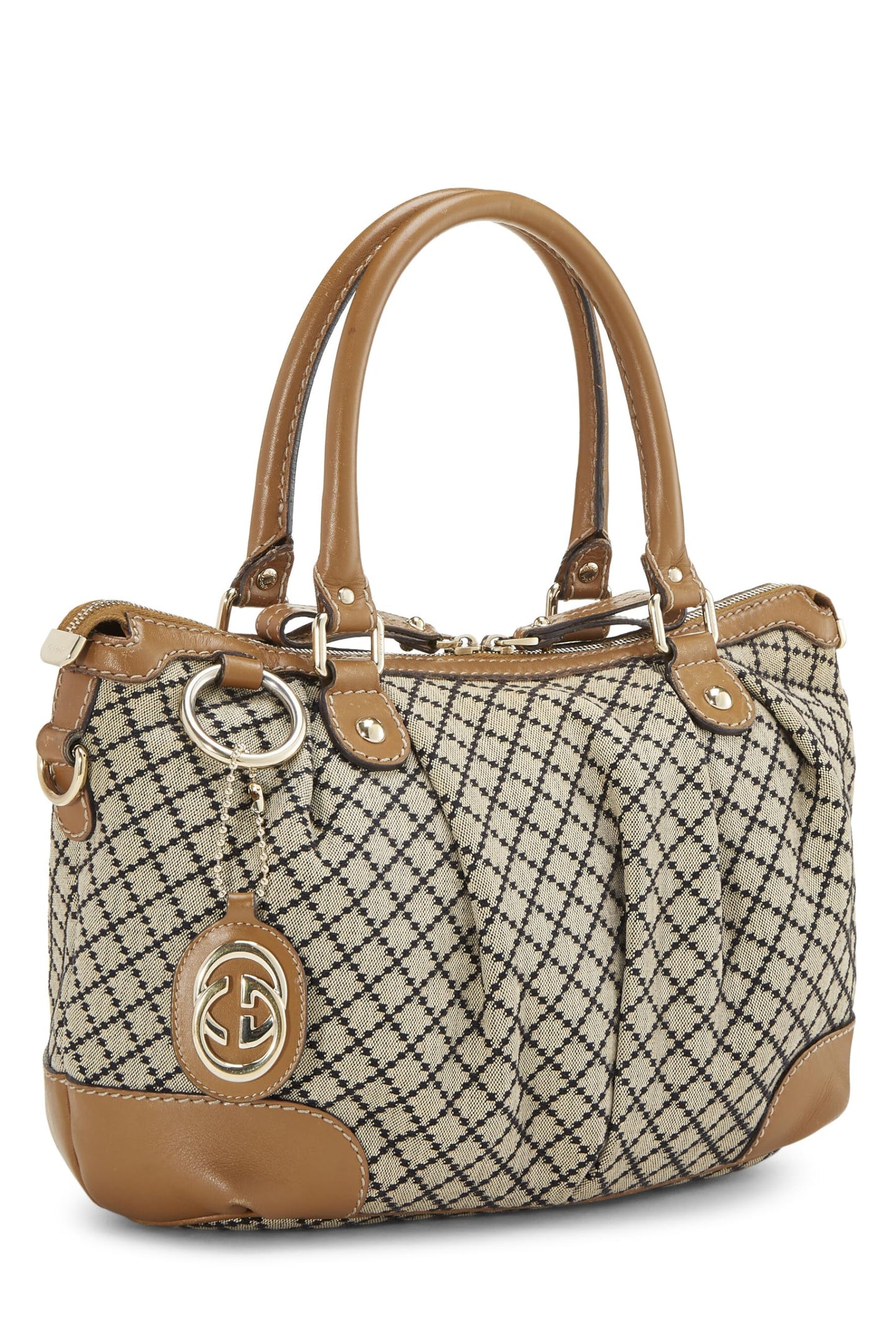 Gucci,  Brown Diamante Canvas Zip Sukey Large, Brown
