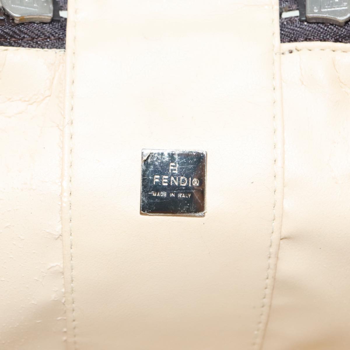 FENDI Zucca Canvas Vanity Hand Bag Brown Black Silver 92279
