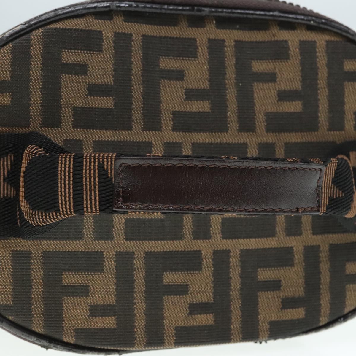 FENDI Zucca Canvas Vanity Hand Bag Brown Black Silver 92279