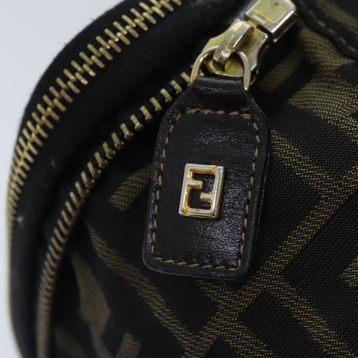 FENDI Zucca Canvas Vanity Pouch Brown Black gold 92315