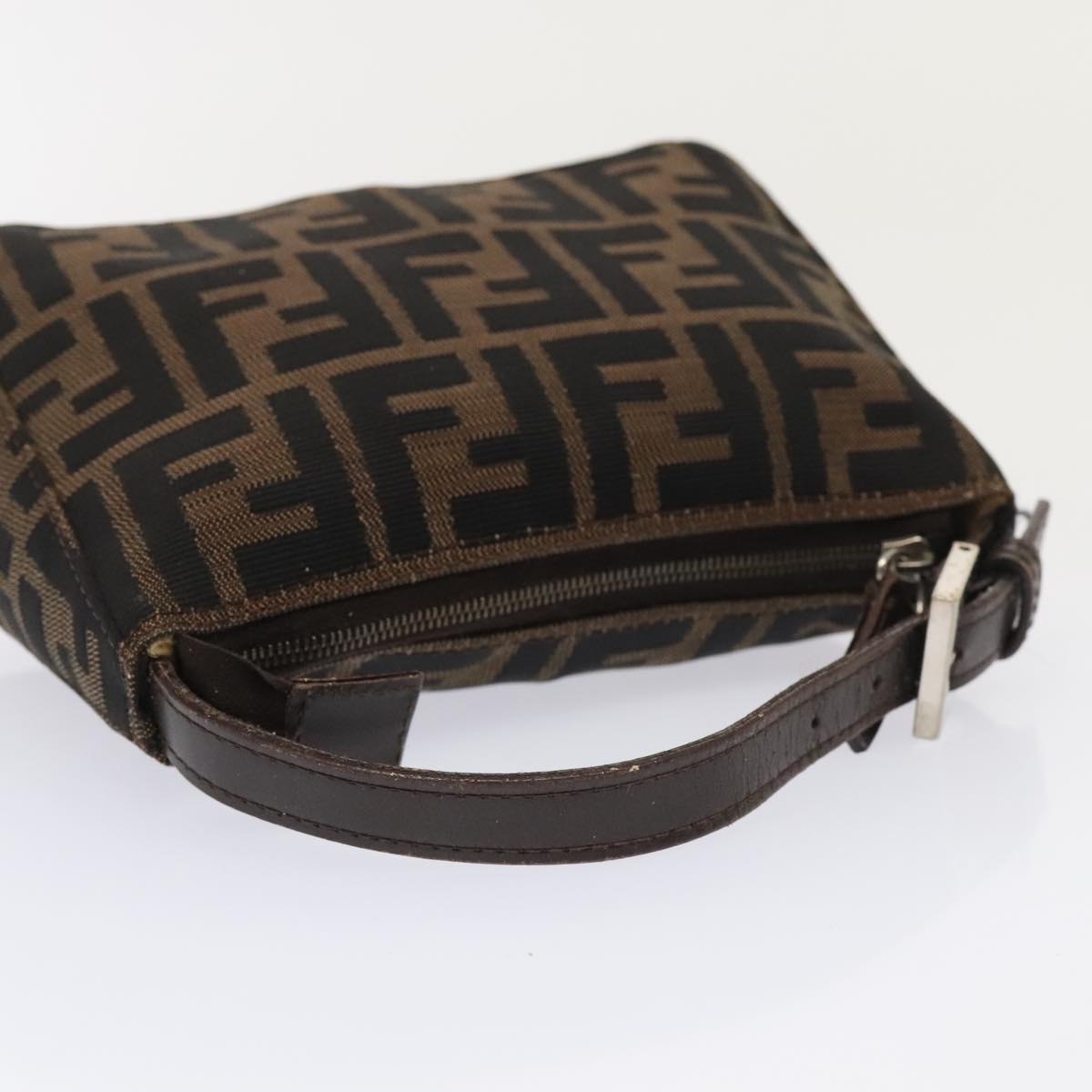 FENDI Zucca Canvas Hand Bag Brown Black Silver 92329