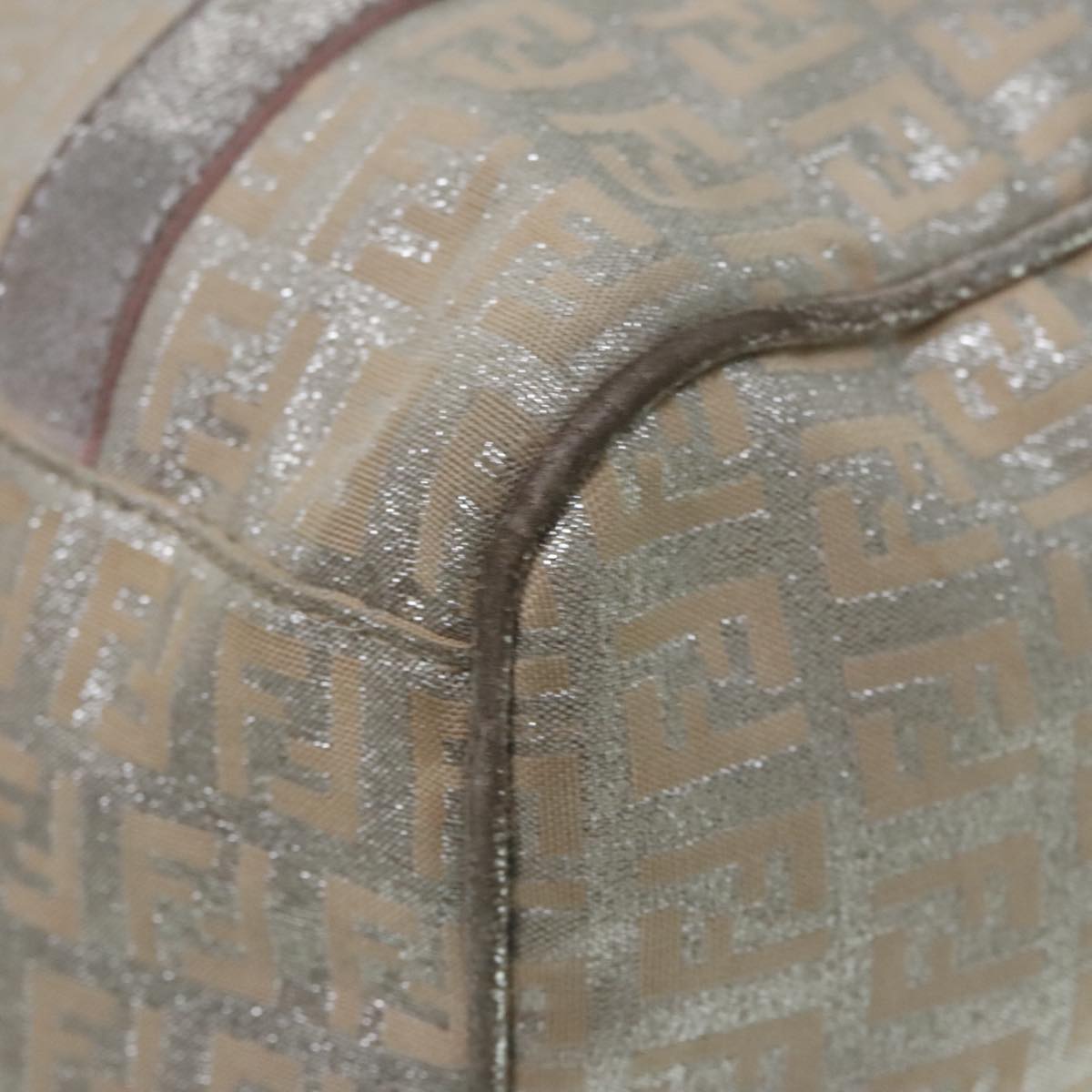 FENDI Zucchino Canvas Hand Bag Silver Beige Gold 92437