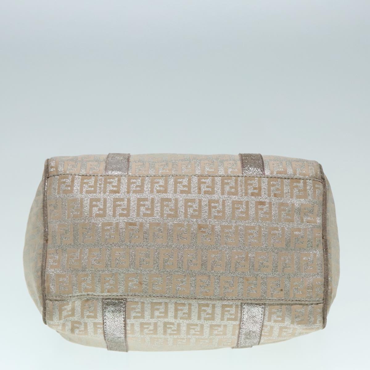 FENDI Zucchino Canvas Hand Bag Silver Beige Gold 92437