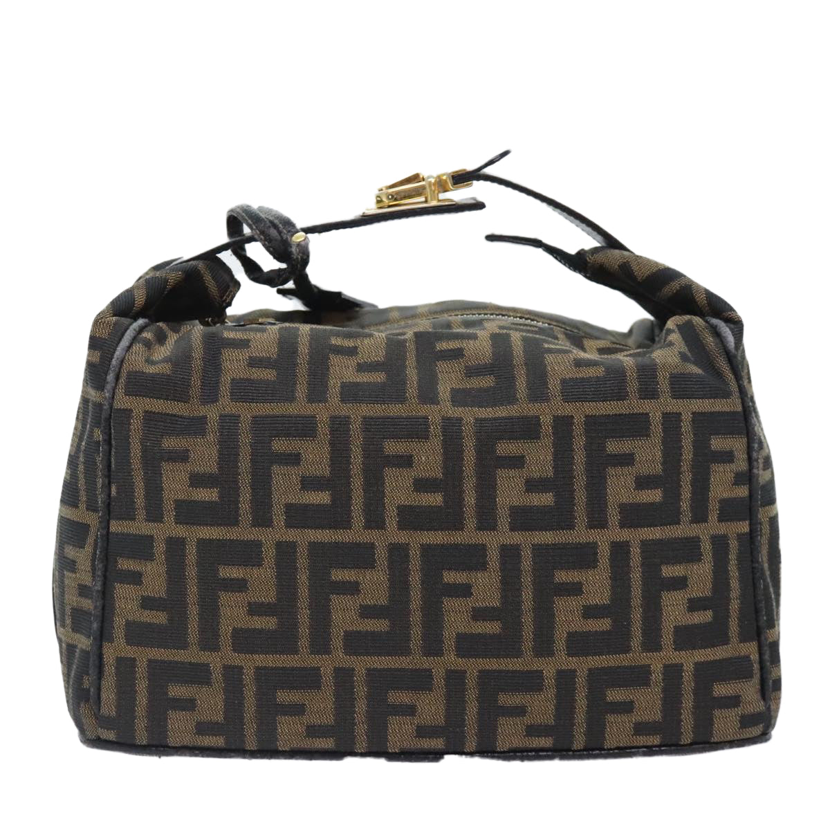 FENDI Zucca Canvas Vanity Pouch Brown Black gold 92526