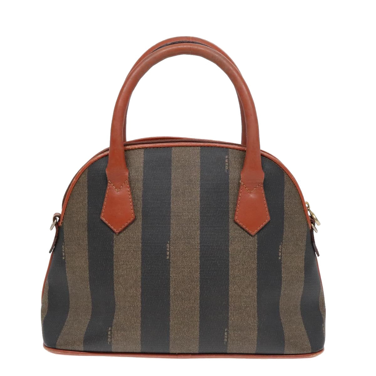 FENDI Pecan Canvas Hand Bag Brown Black Gold 92554