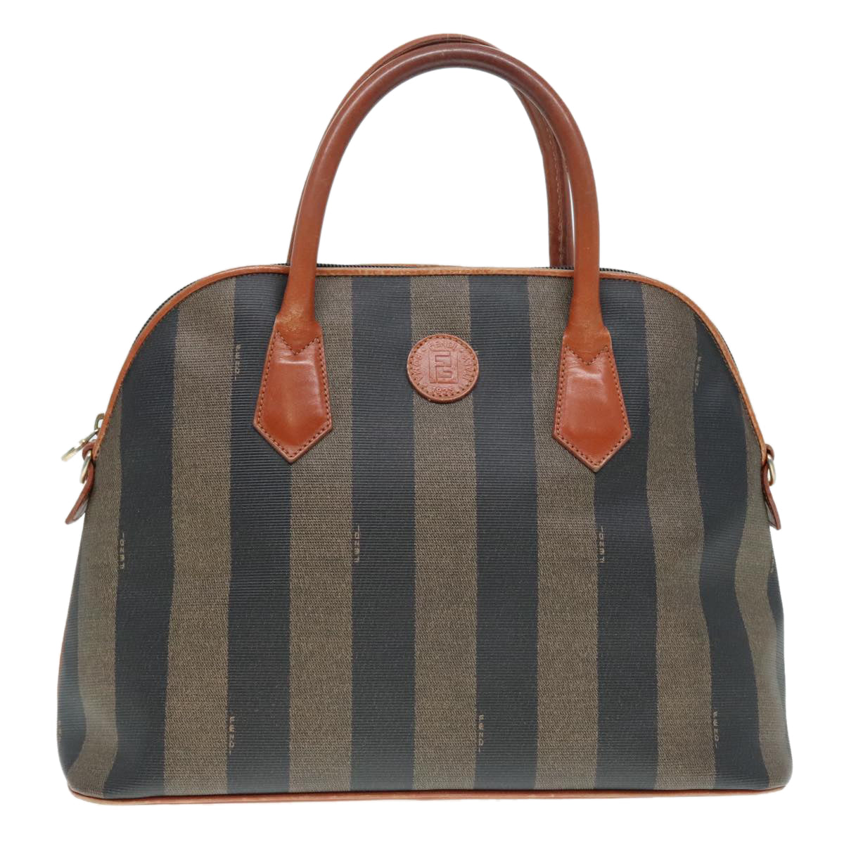 FENDI Pecan Canvas Hand Bag Brown Black gold 92679
