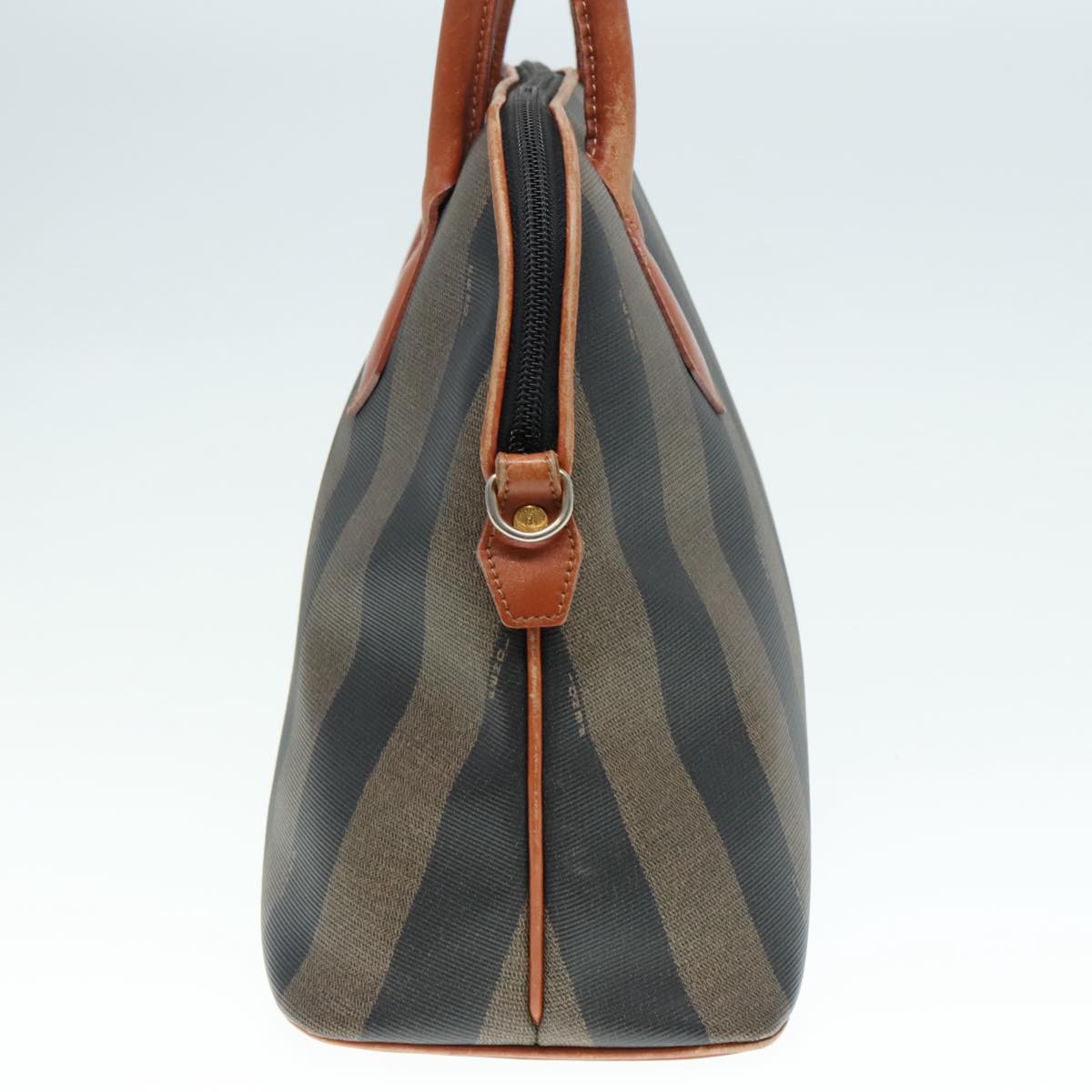 FENDI Pecan Canvas Hand Bag Brown Black gold 92679