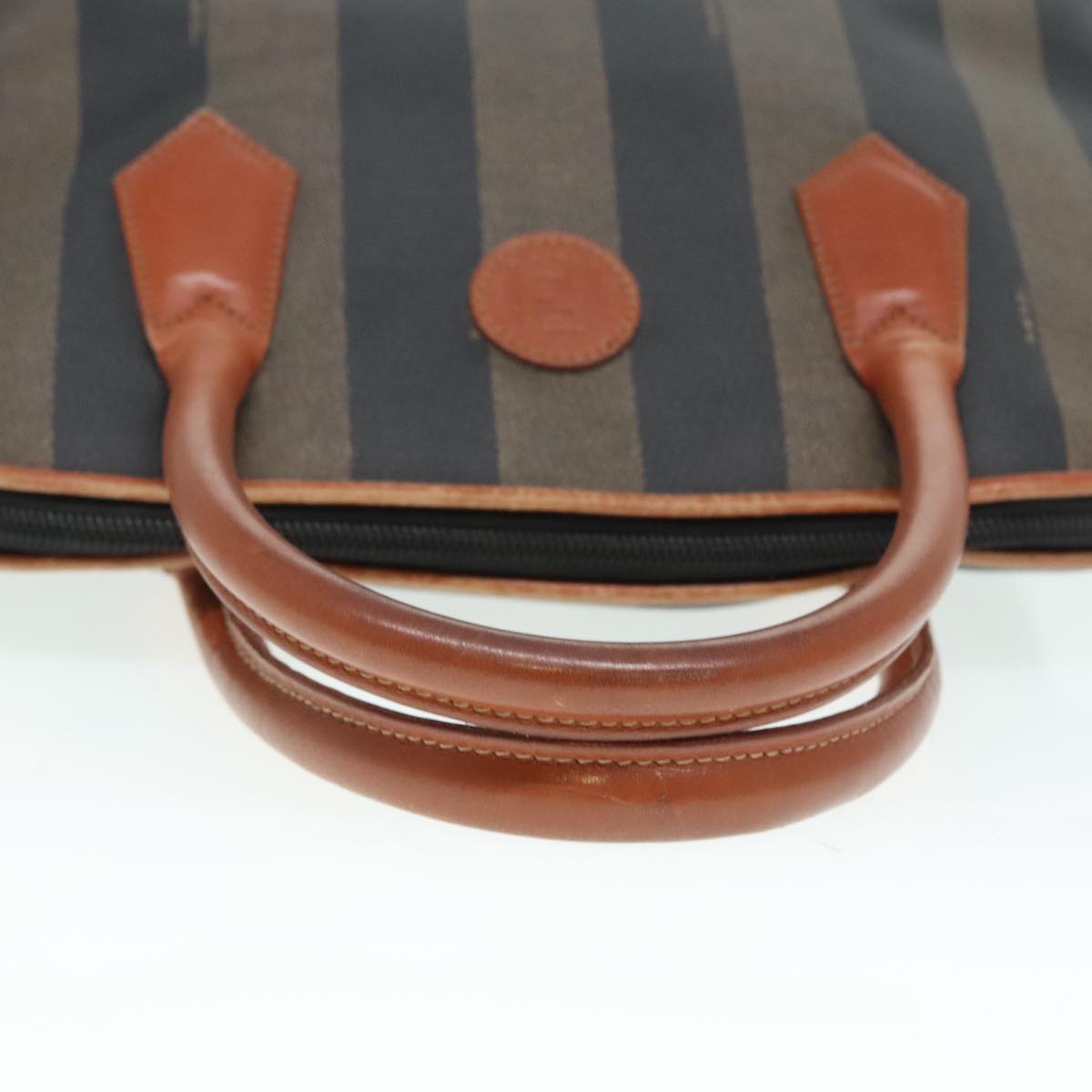 FENDI Pecan Canvas Hand Bag Brown Black gold 92679