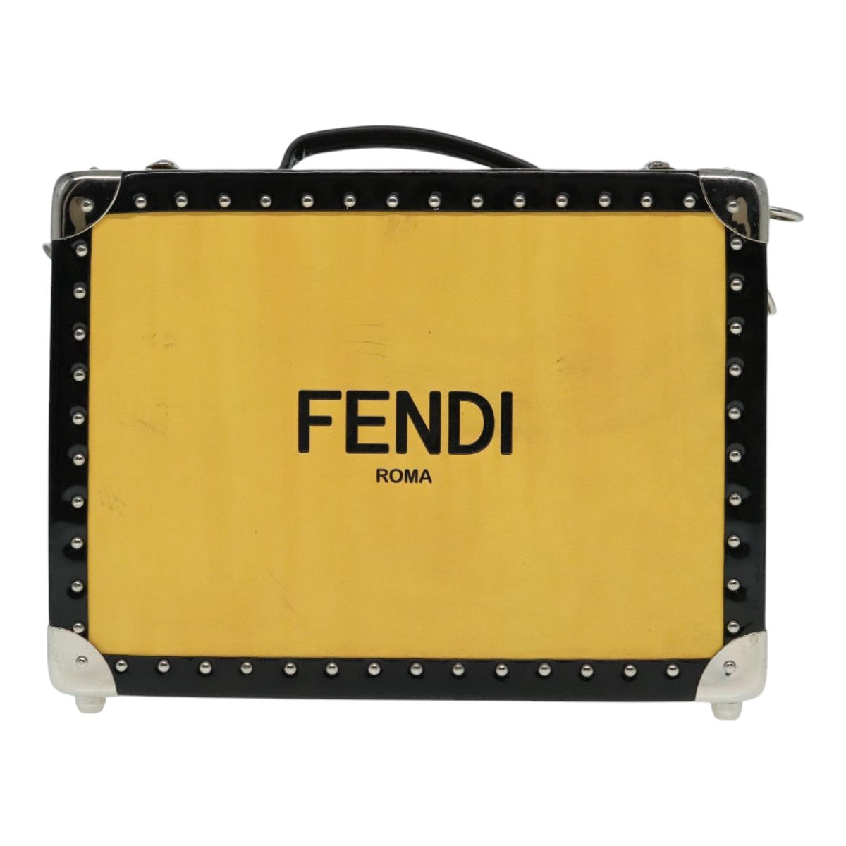 FENDI Trunk Case Leather Yellow Silver 92687