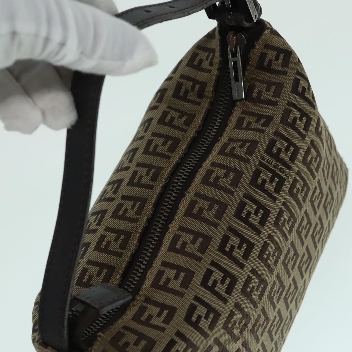 FENDI Zucchino Canvas Hand Bag Beige Brown 92979