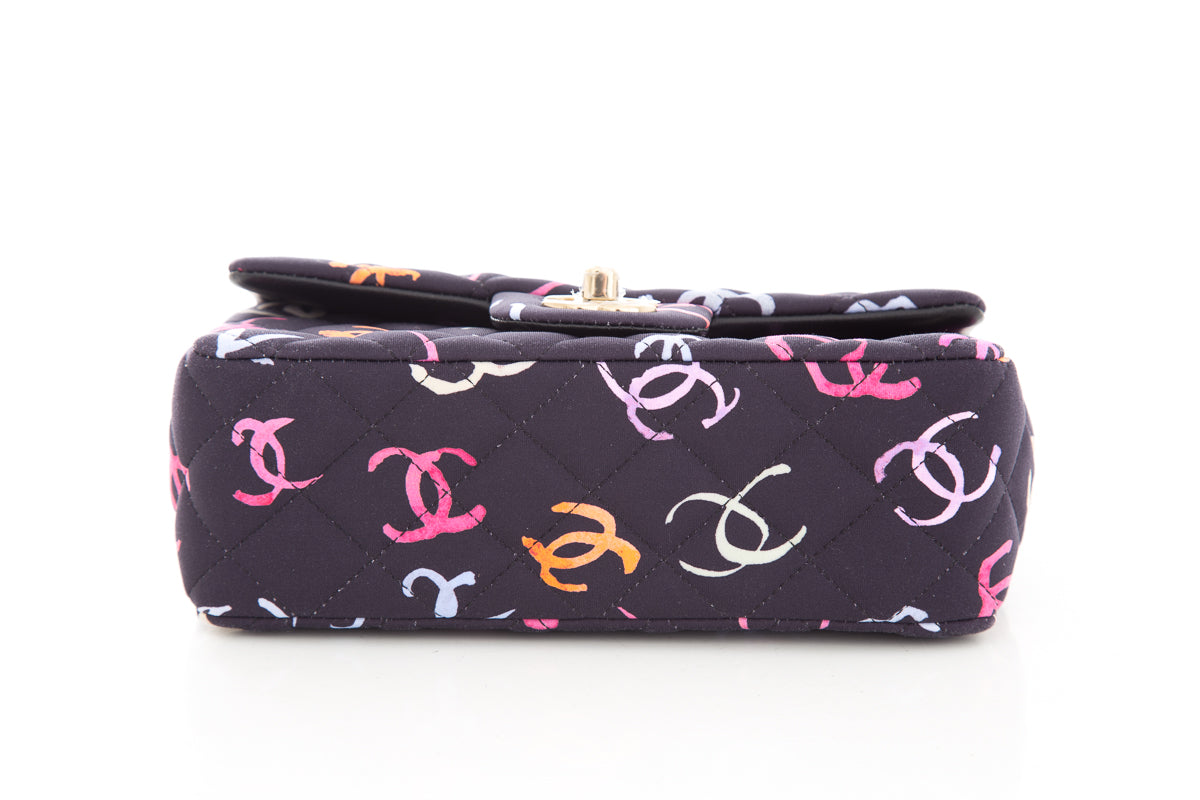 Chanel 2024 Black CC Printed Fabric Multicolor Handbag