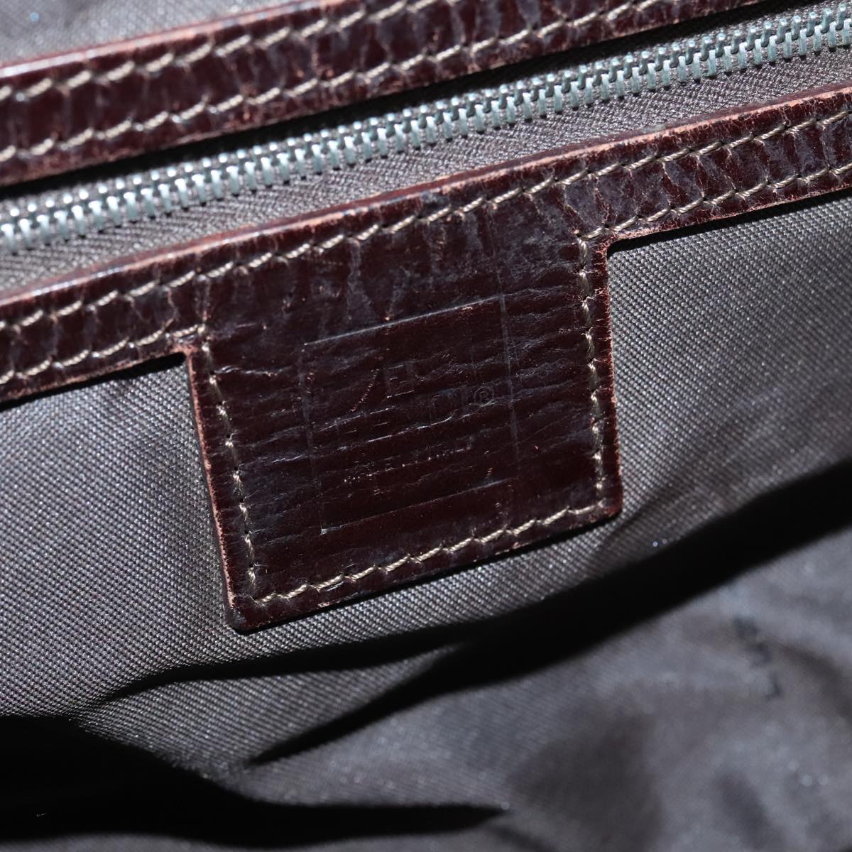 FENDI Zucca Canvas Hand Bag Brown Black Silver 93228